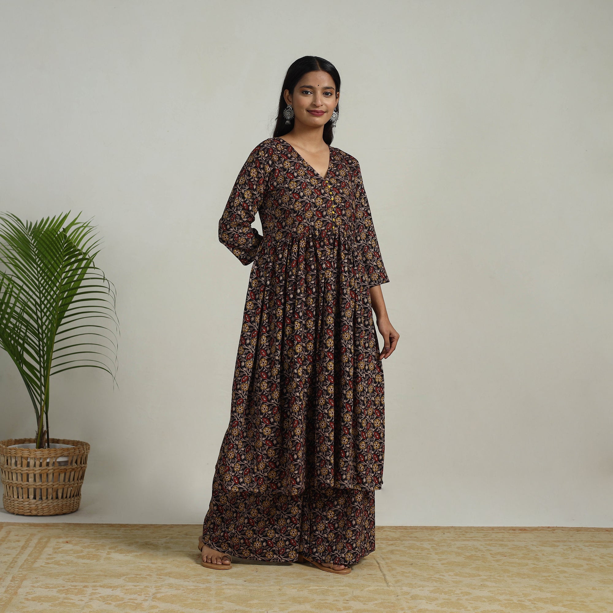 ITOKRI CASUALS Black - Flared Cotton Block Print Kalamkari Kurta Set 24 - view 2