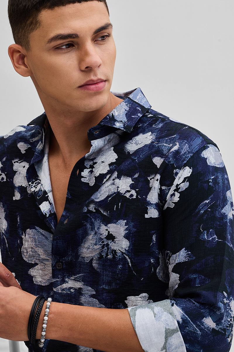 SNITCH Navy Textured Abstract Shirt - view 4