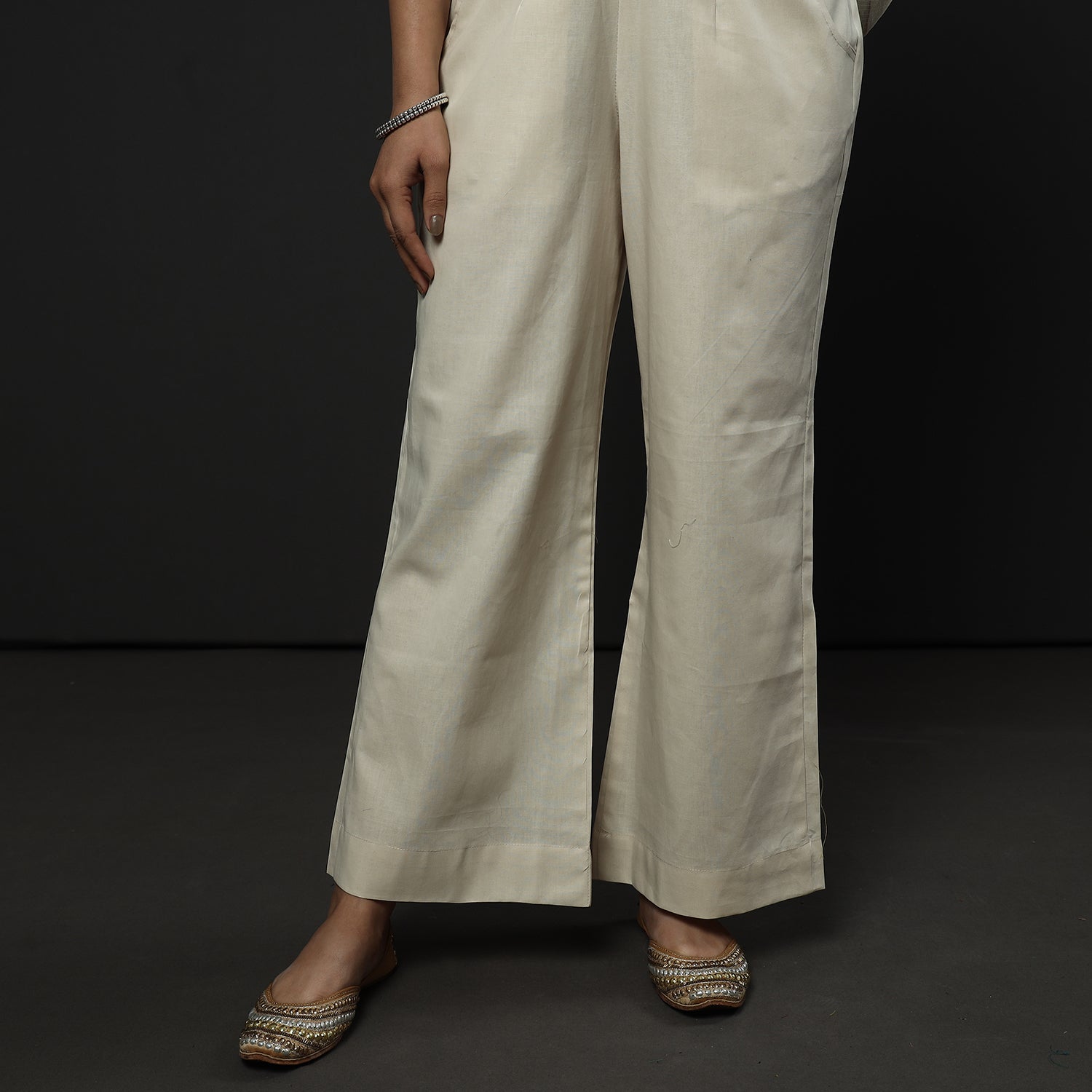 ITOKRI CASUALS Beige - Cream Kota Doria Pure Silk Kurta with Palazzo & Dupatta Set - view 5