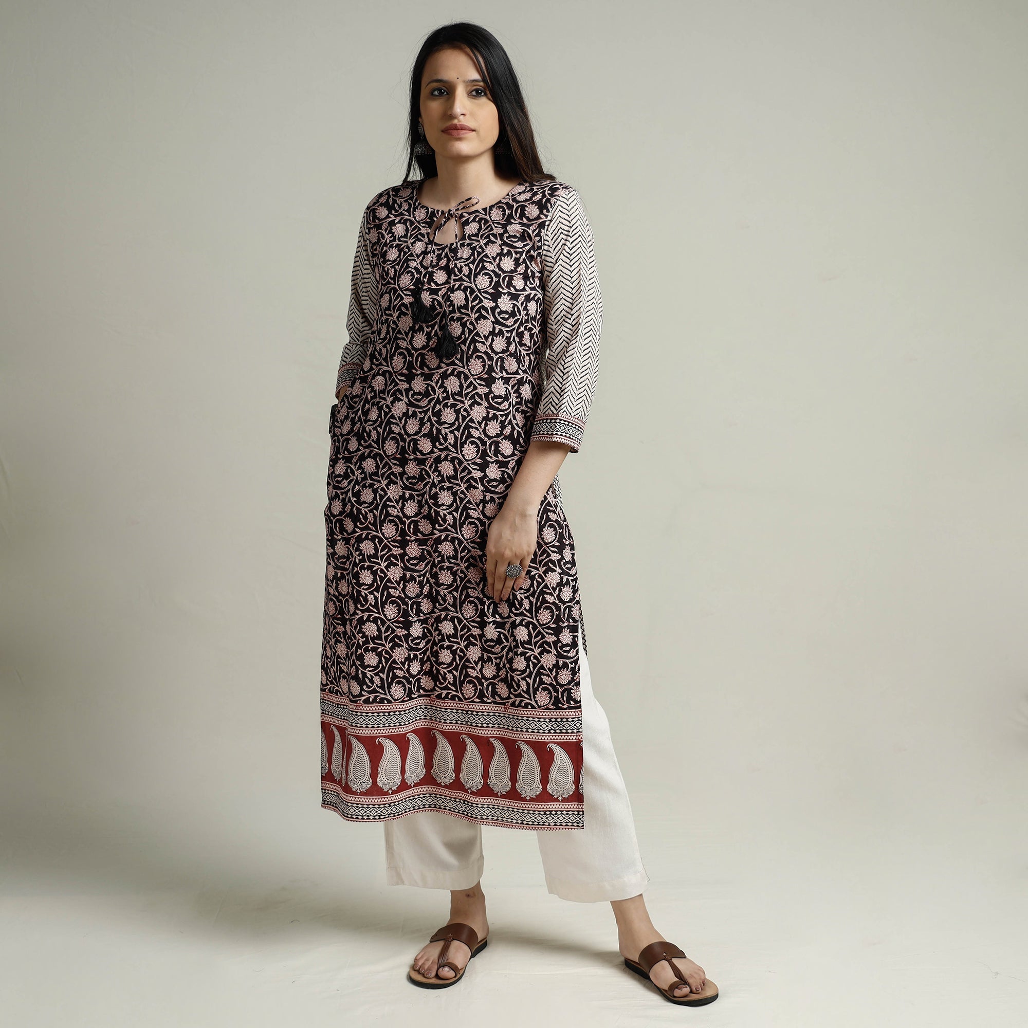ITOKRI CASUALS Black - Block Print Cotton Straight Bagh Kurta - view 2