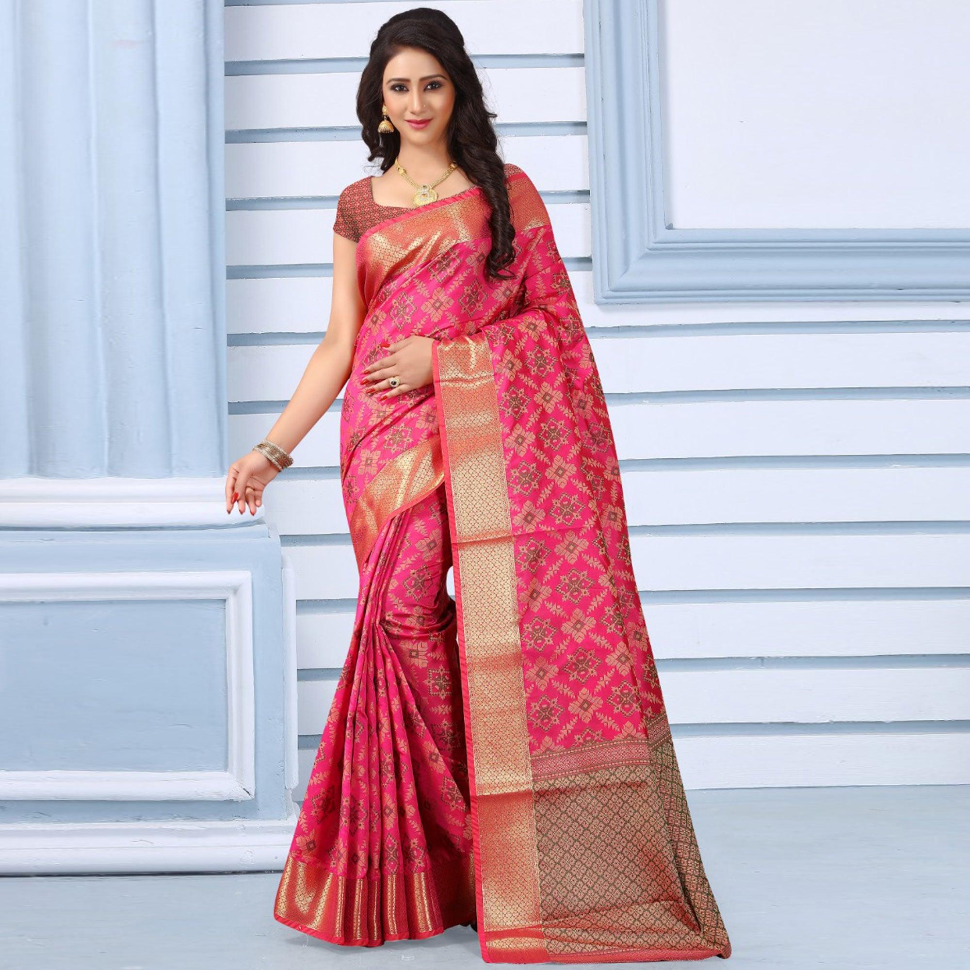 Peachmode Lovely Pink Colored Festive Wear Woven Banarasi Silk Saree
