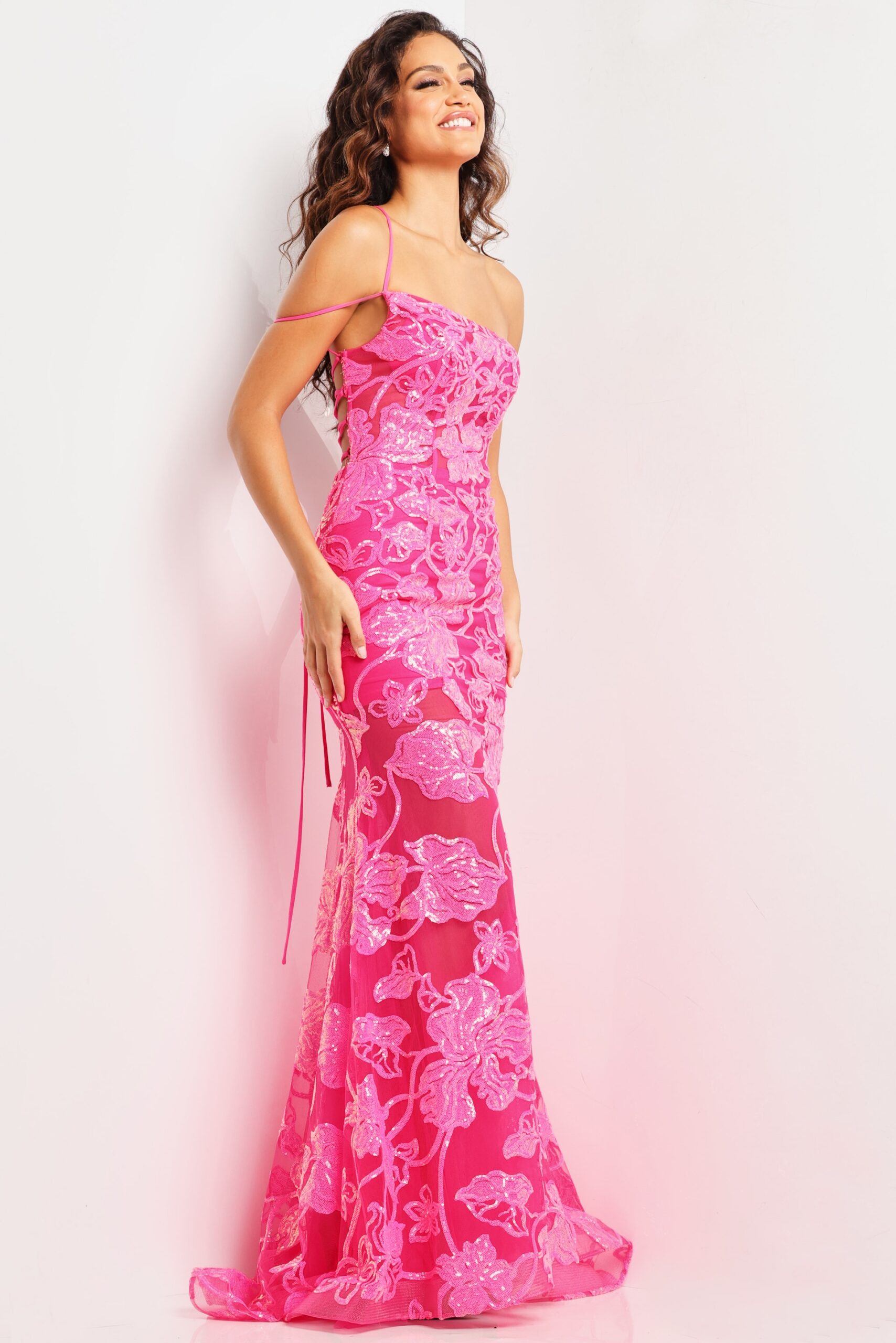 Sequin Fitted One Shoulder Gown by Jovani 38463 - view 2