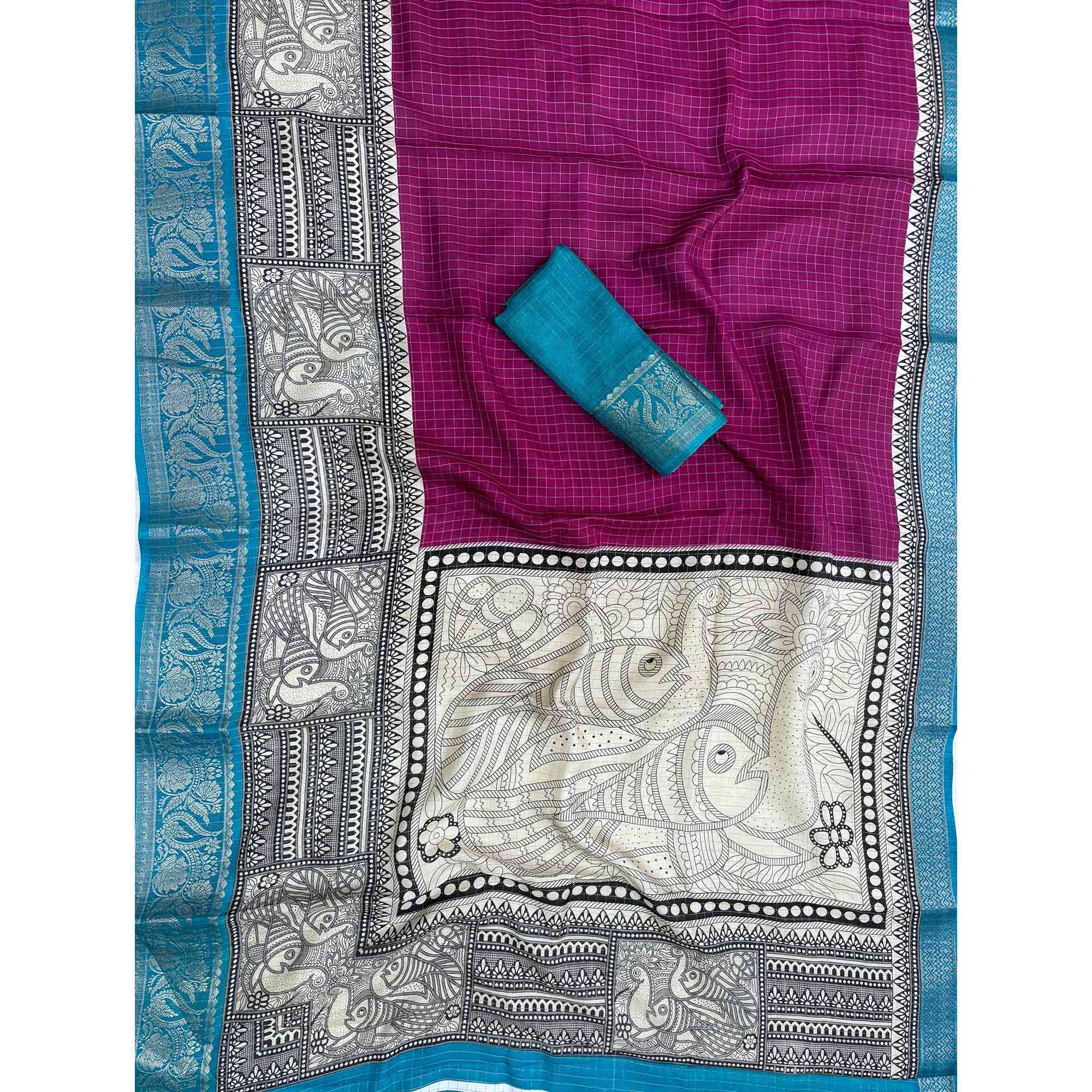Peachmode Dark Magenta Zari Woven Dola Silk Saree - view 3