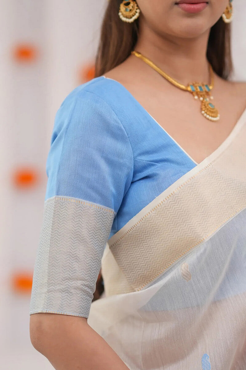 Aayna Resonant Beige Cotton Silk Saree With Gossamer Blouse Piece - view 3