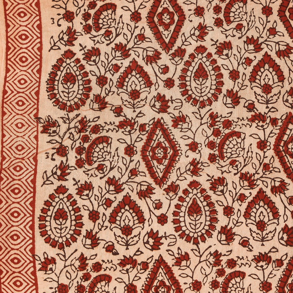 BAGH PRINTS BY UMAR FARUK KHATRI Beige - Handspun Handwoven Mulberry Silk Cotton Bagh Print Fabric - view 3