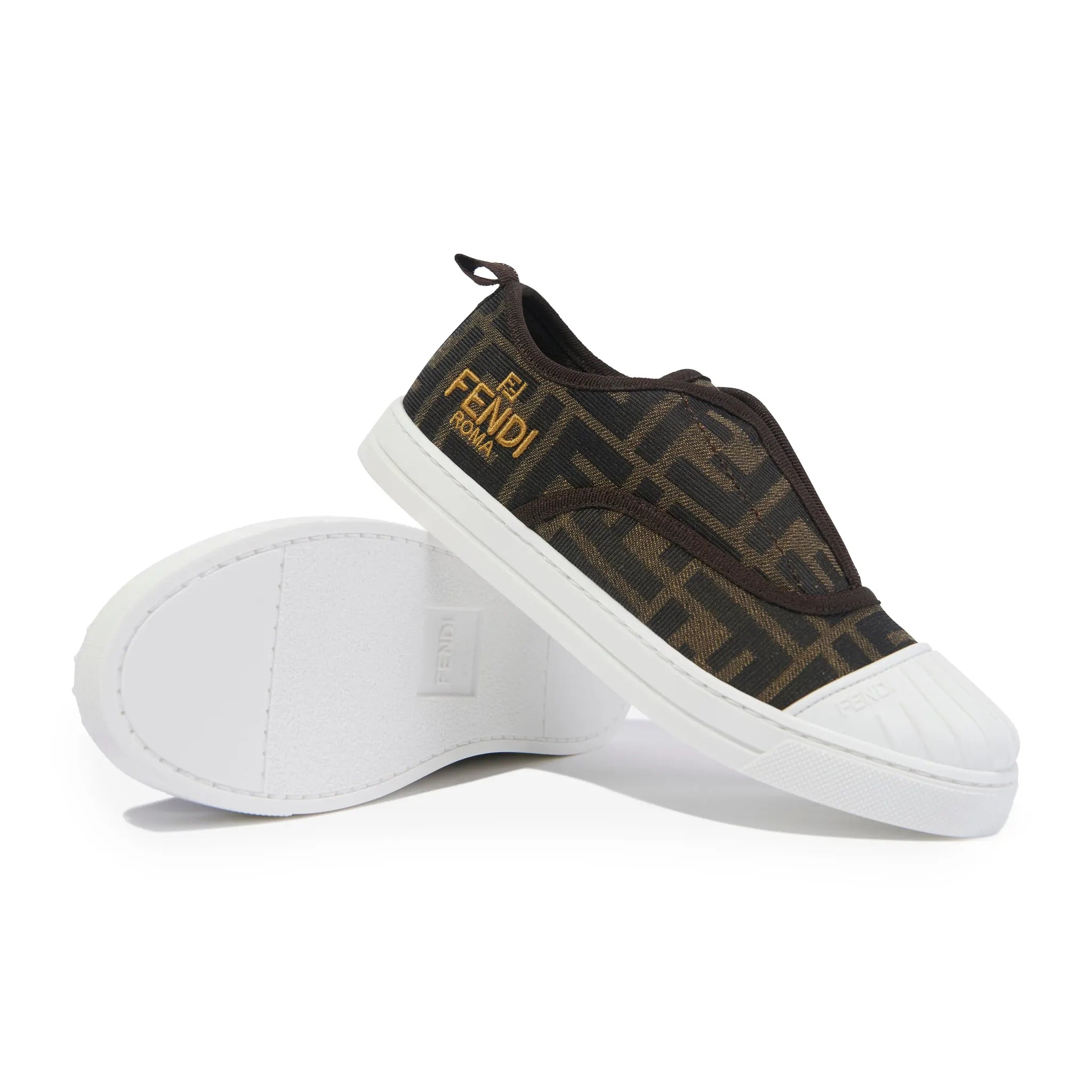 Fendi FF Logo Kids Brown Trainers – Black - view 2