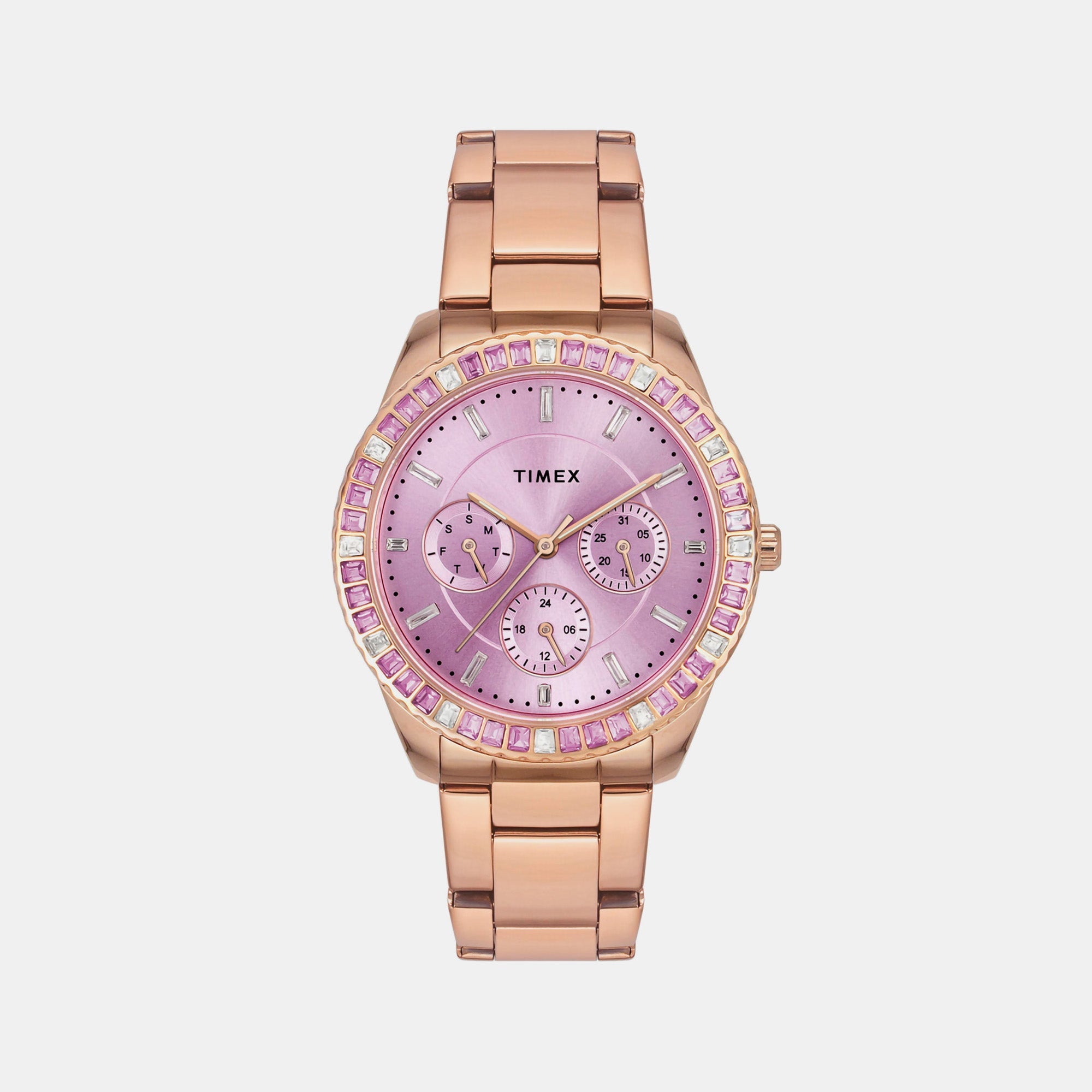 Timex E Class Women Quartz Rose Gold Dial Analog Stainless Steel Watch TWEL16801