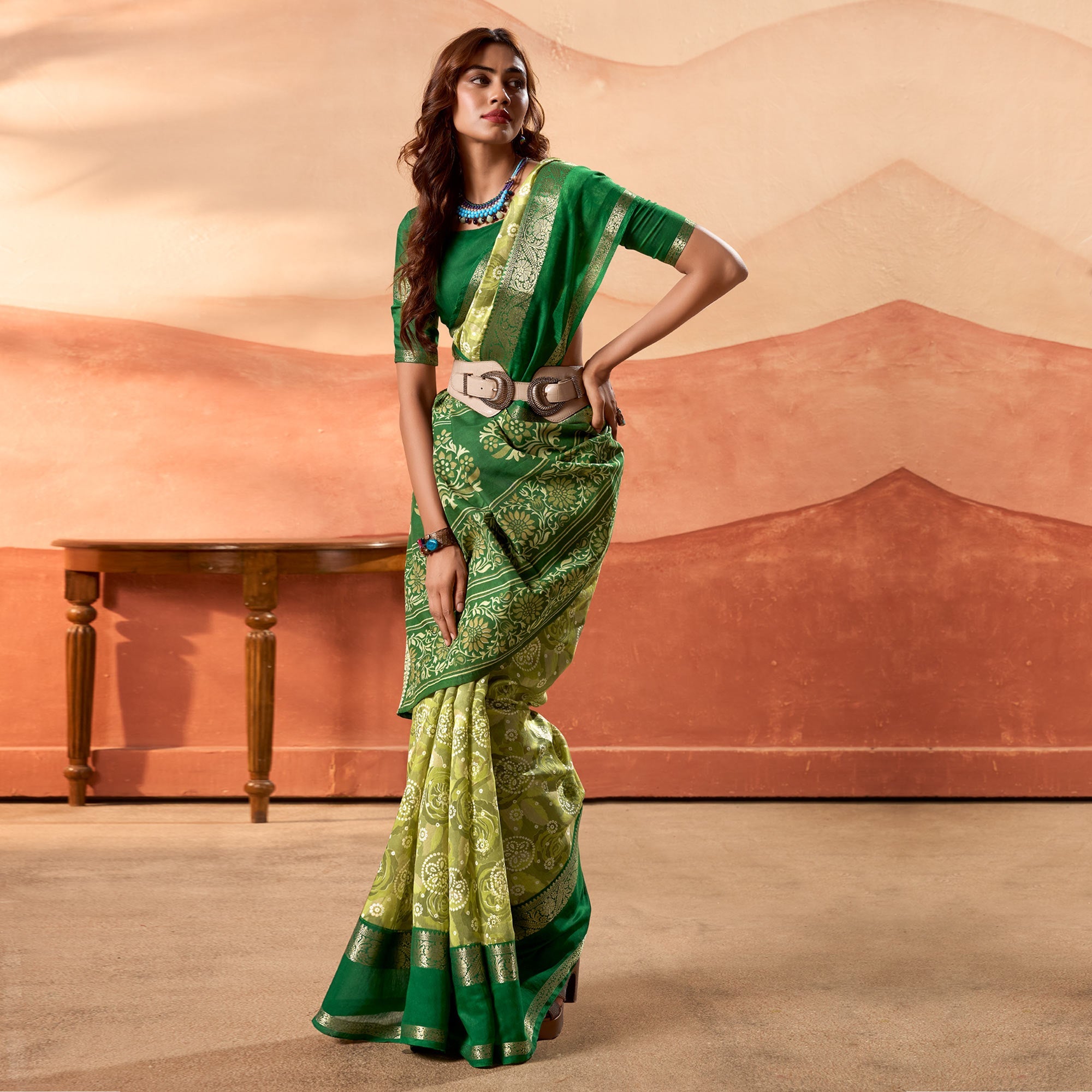 Green sarees – BlackTree green-printed-cotton-silk-saree-with-zari-border-1