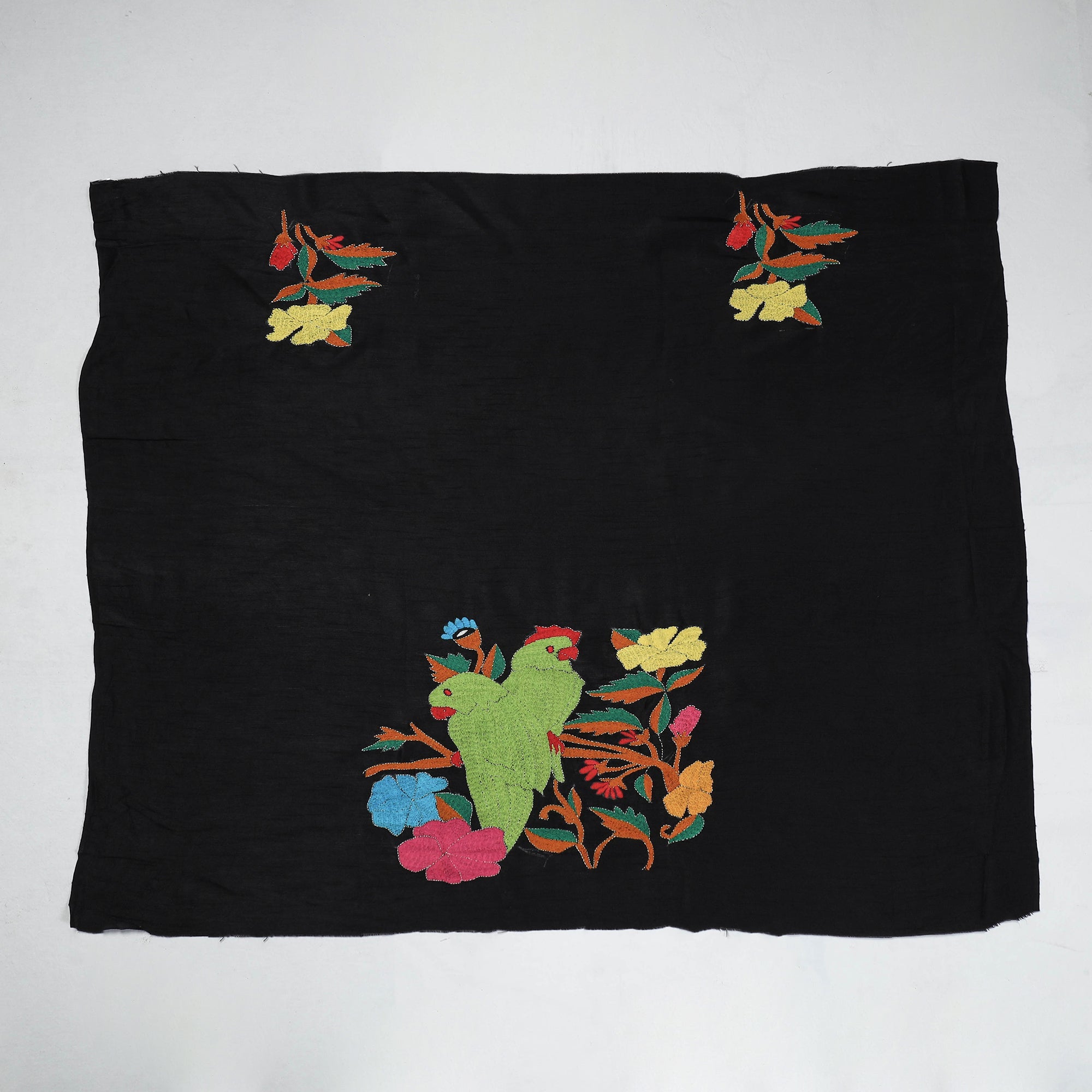 ITOKRI CRAFTS INITIATIVE Black - Bengal Kantha Embroidery Raw Silk Blouse Piece - view 2