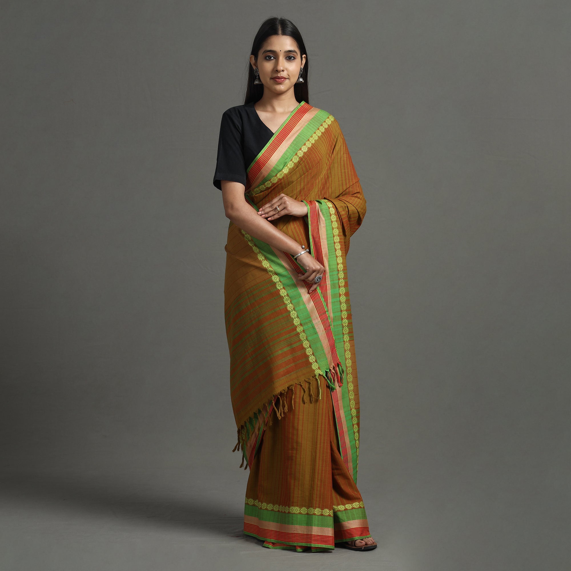 SASHA Brown - Begampuri Handloom Cotton Saree - view 2