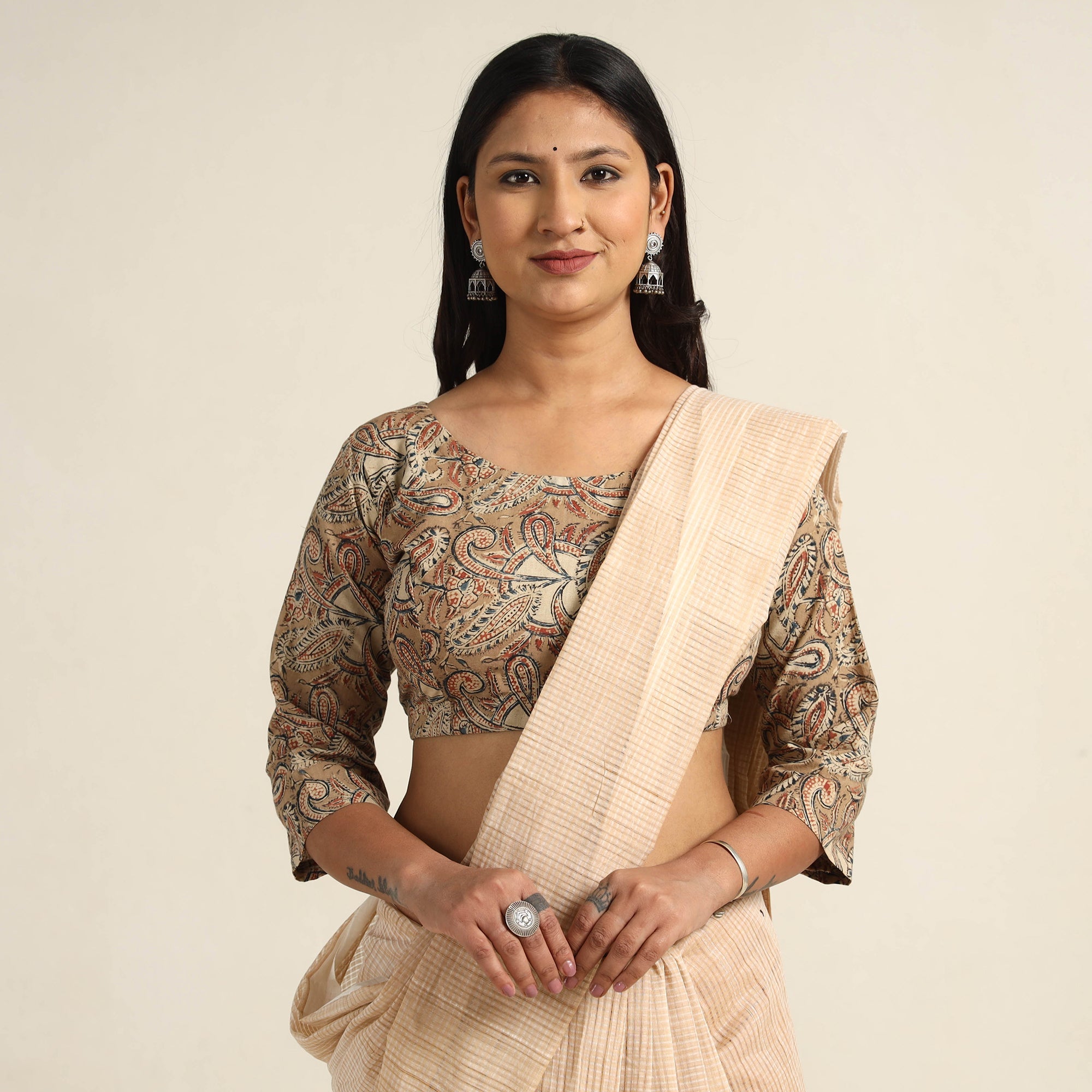 ITOKRI CASUALS Brown - Pedana Kalamkari Block Printed Cotton Stitched Blouse 21