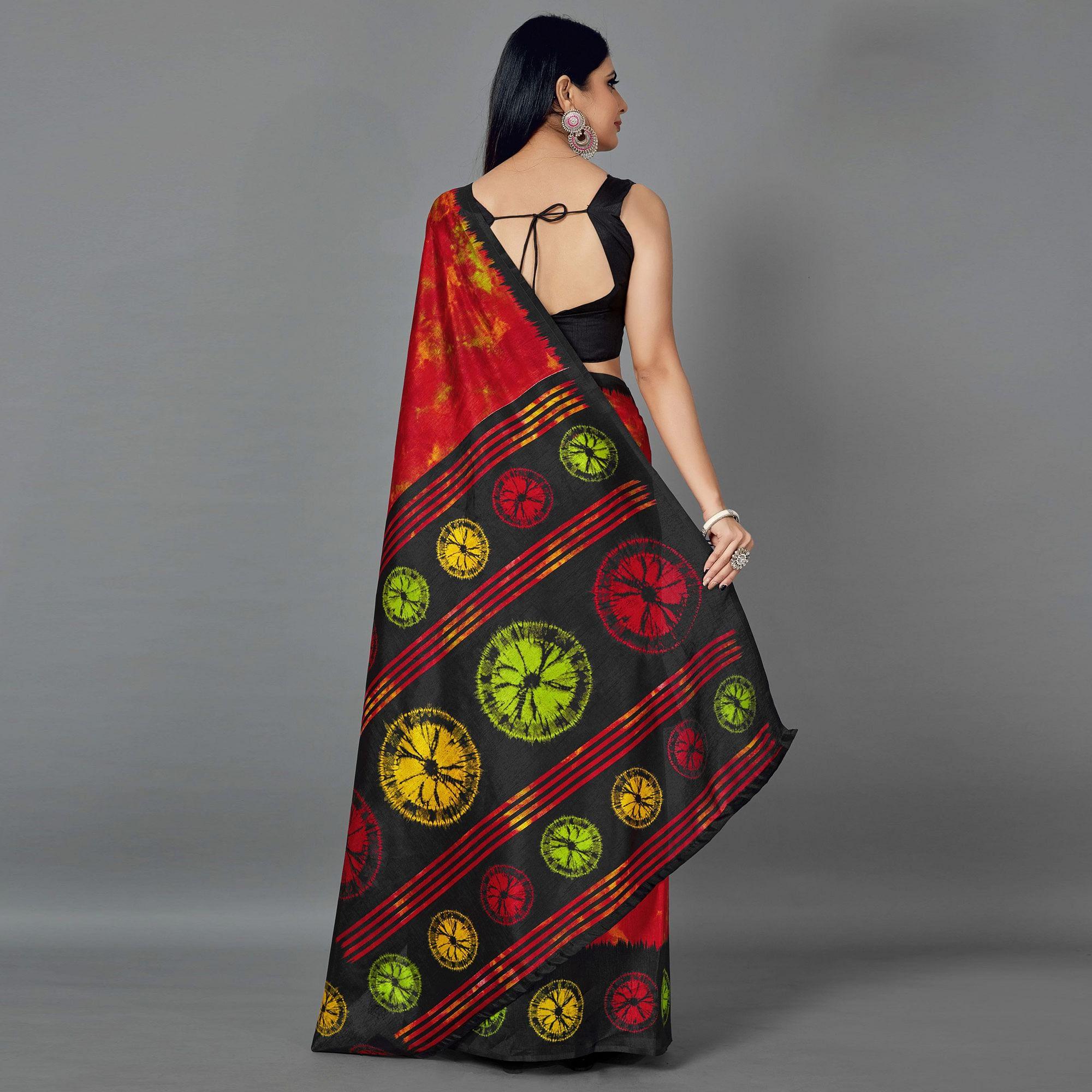 Peachmode Multi Casual Art Silk Printed Saree With Unstitched Blouse - view 4