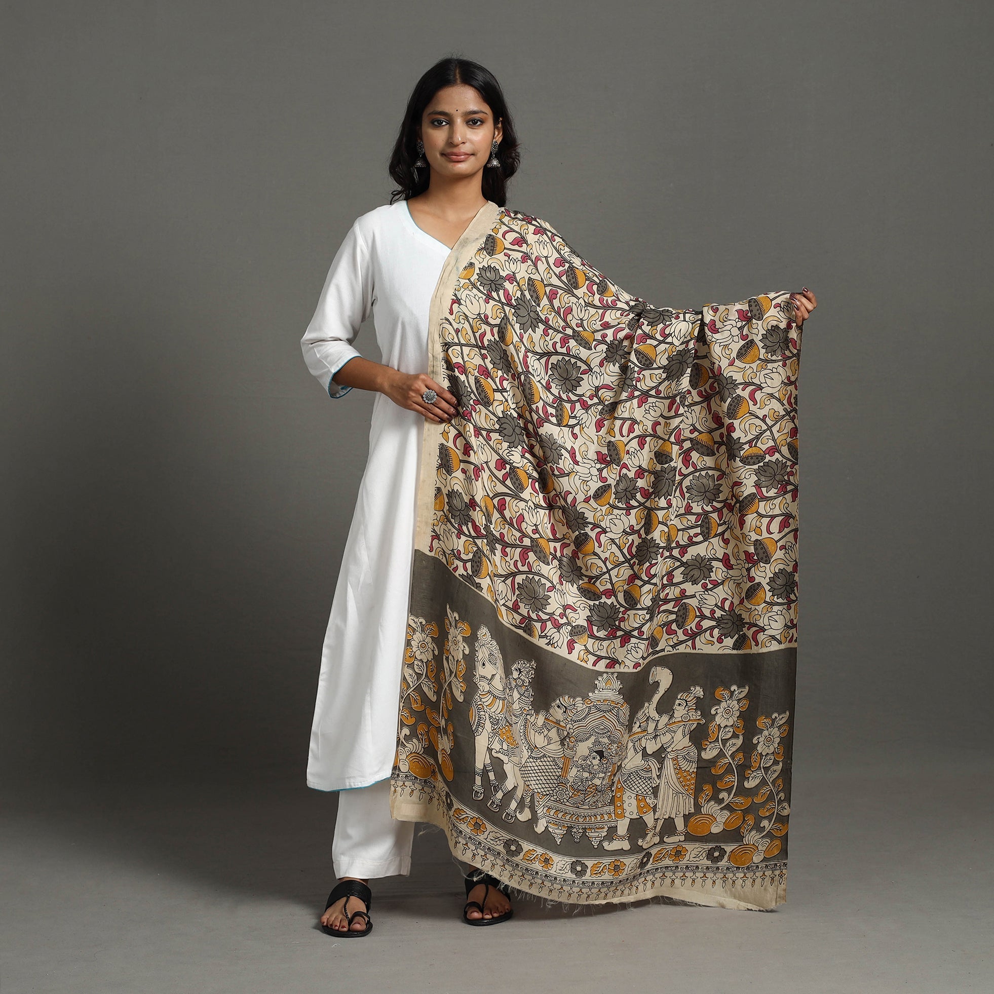 SOUTH KARGHA Beige - Printed Silk Cotton Kalamkari Dupatta 29 - view 2