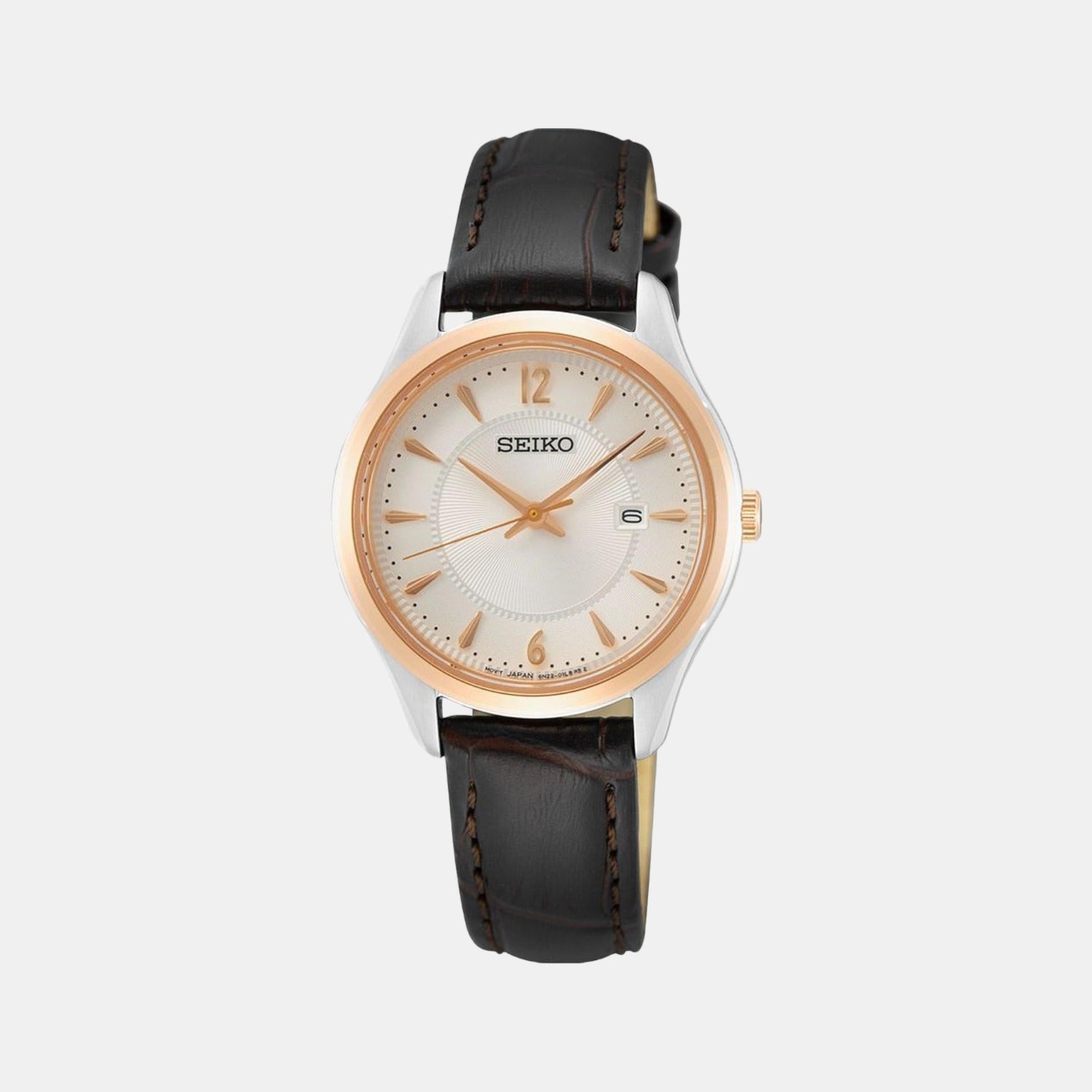 Seiko Dress Women Quartz White Dial Analog Leather Watch SUR428P1