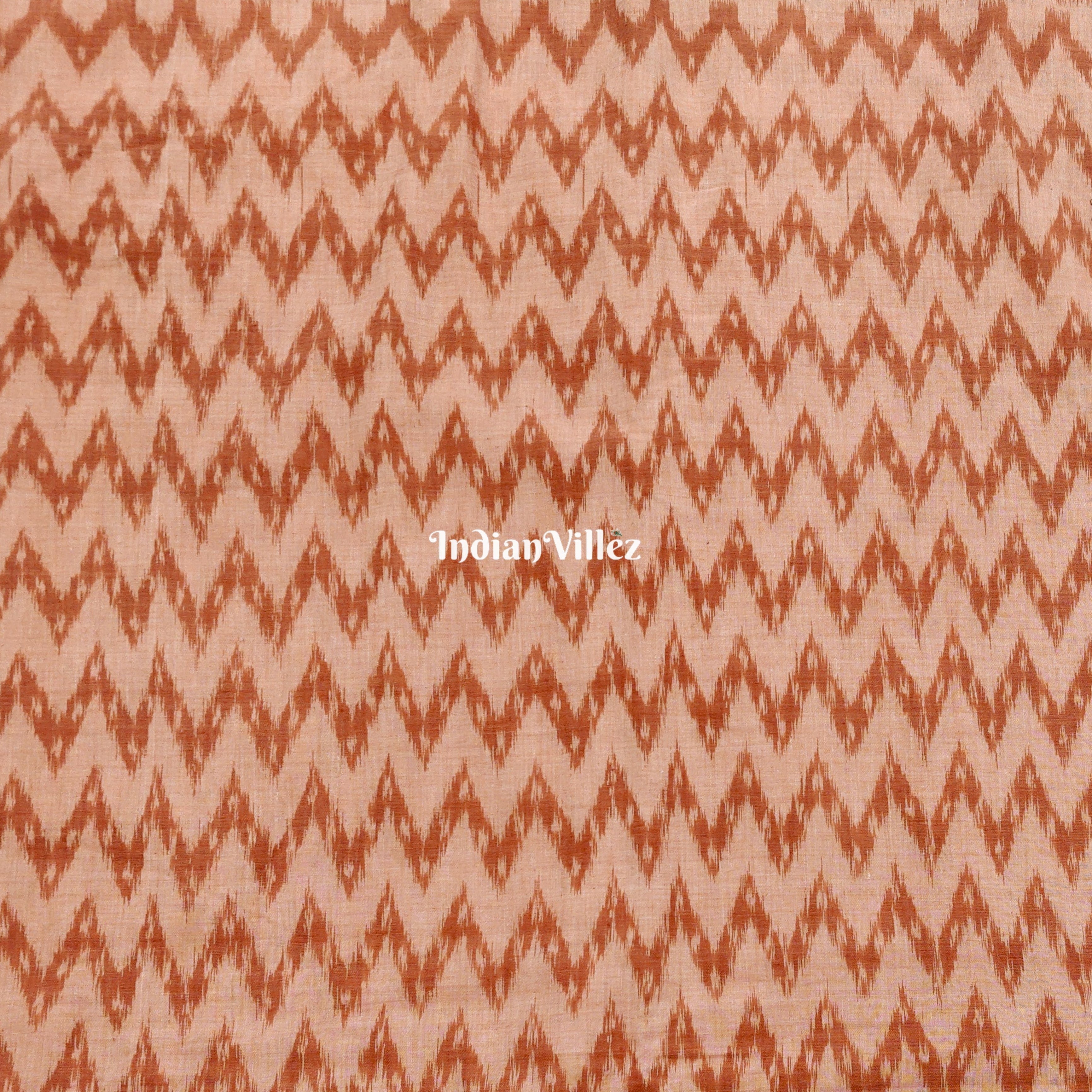 IndianVillèz Brown Zigzag Pattern Sambalpuri Cotton Fabric - view 2