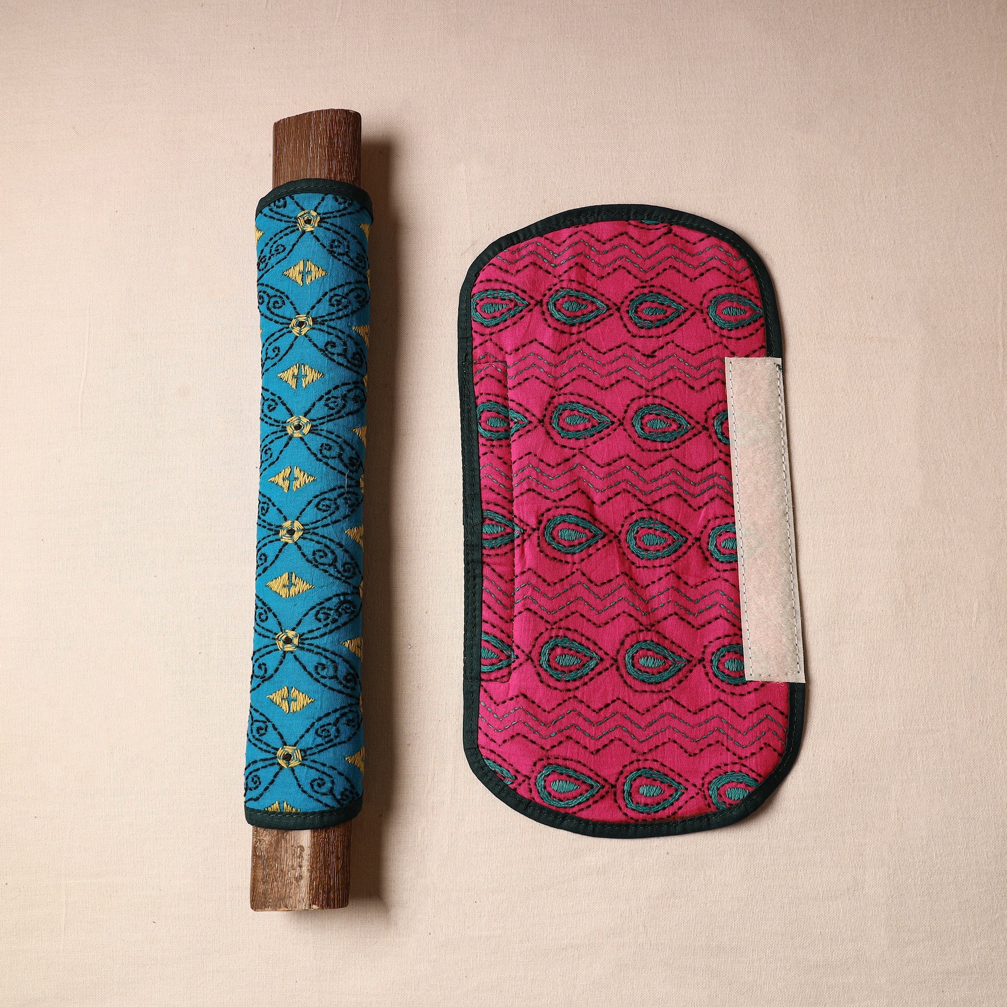 ASALKAAR Bengal Kantha Work Handmade Fridge Handle Cover (Set of 2) 31 - view 2