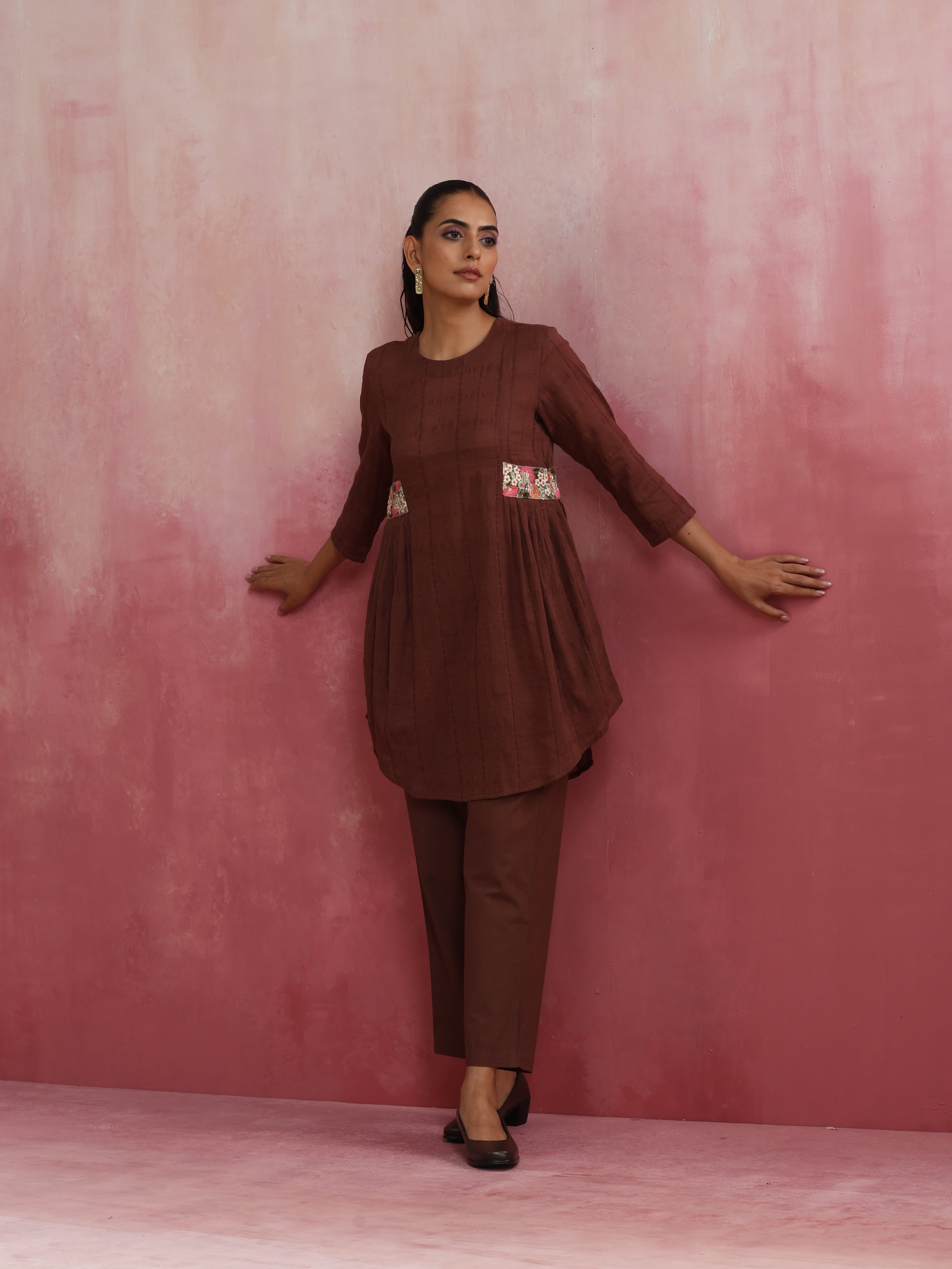 trueBrowns Brown Cotton Dobby Co-ord set - view 2