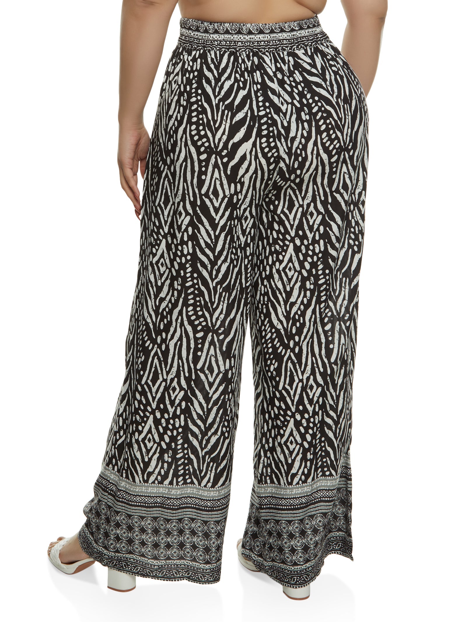Rainbow Shops Plus Size Smocked Waist Printed Wide Leg Pants - view 2