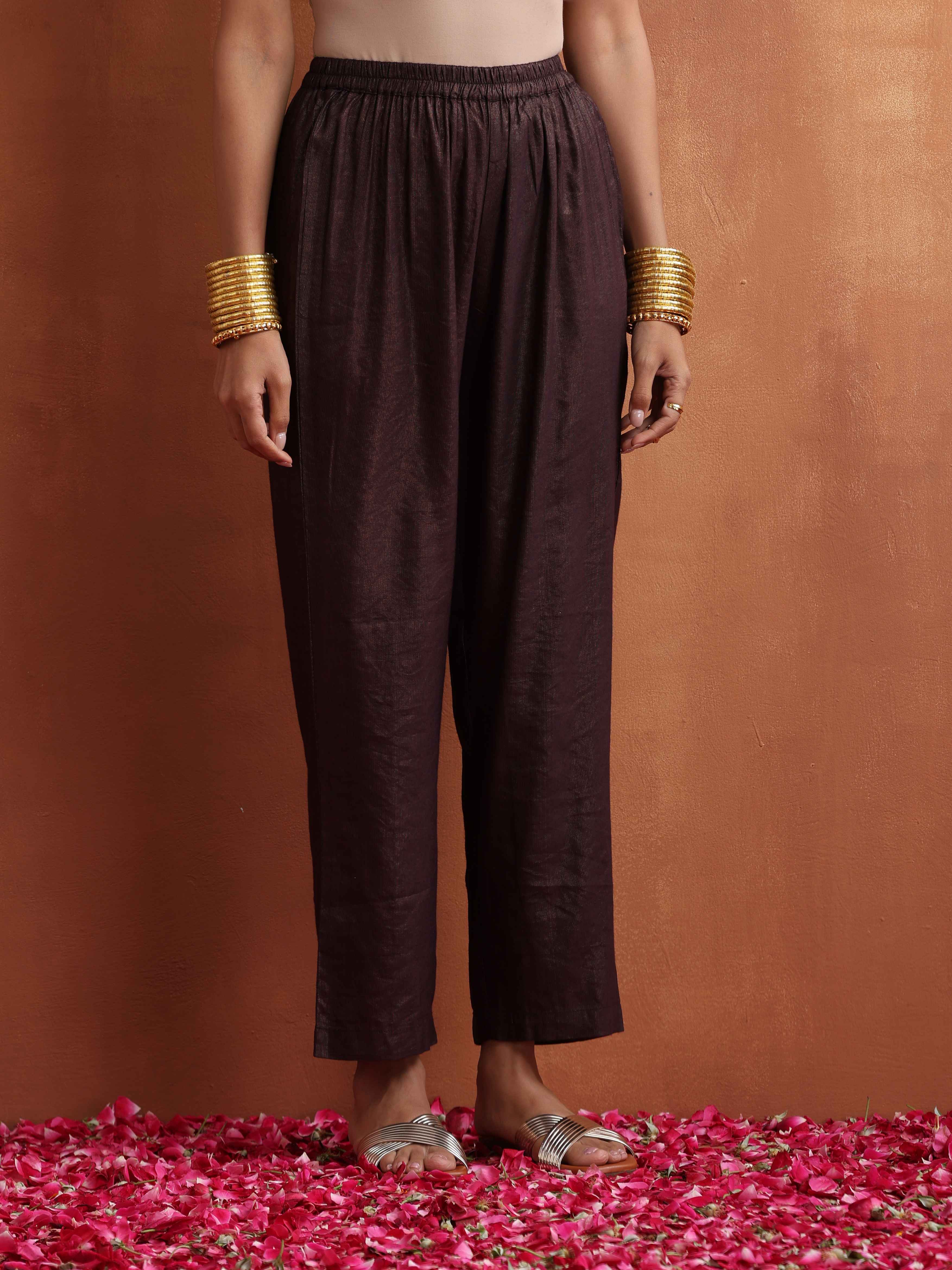 trueBrowns Brown Metallic Straight Kurta Set - view 8