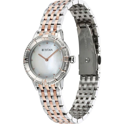 Titan Glamour Quartz Analog Mother Of Pearl Dial Two Toned Stainless Steel Strap Watch For Women 30.5mm 95316KM01 - view 3