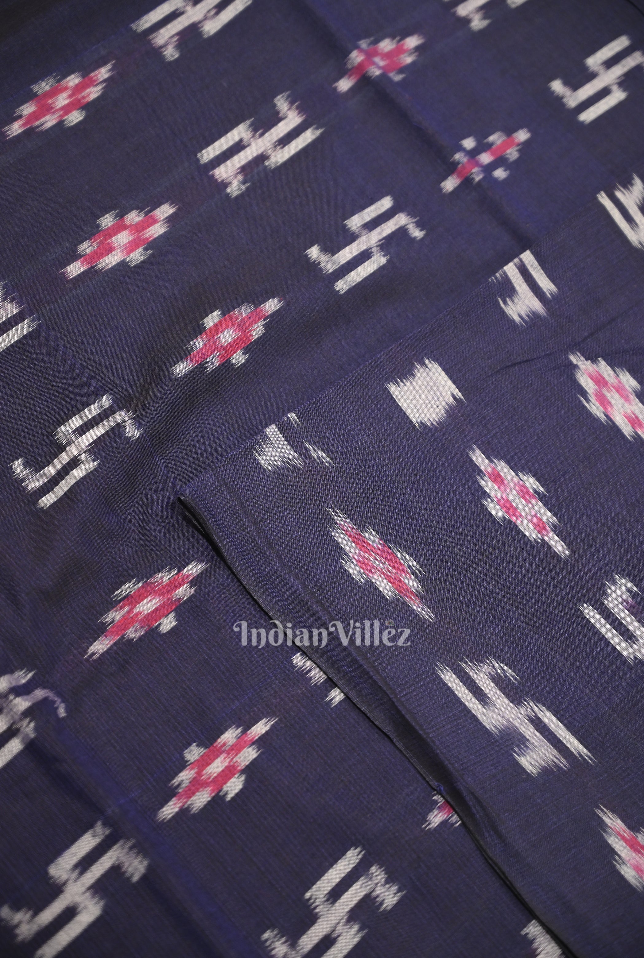 IndianVillèz Navy Blue Blue Swastik Sambalpuri Ikat Cotton Fabric - view 2