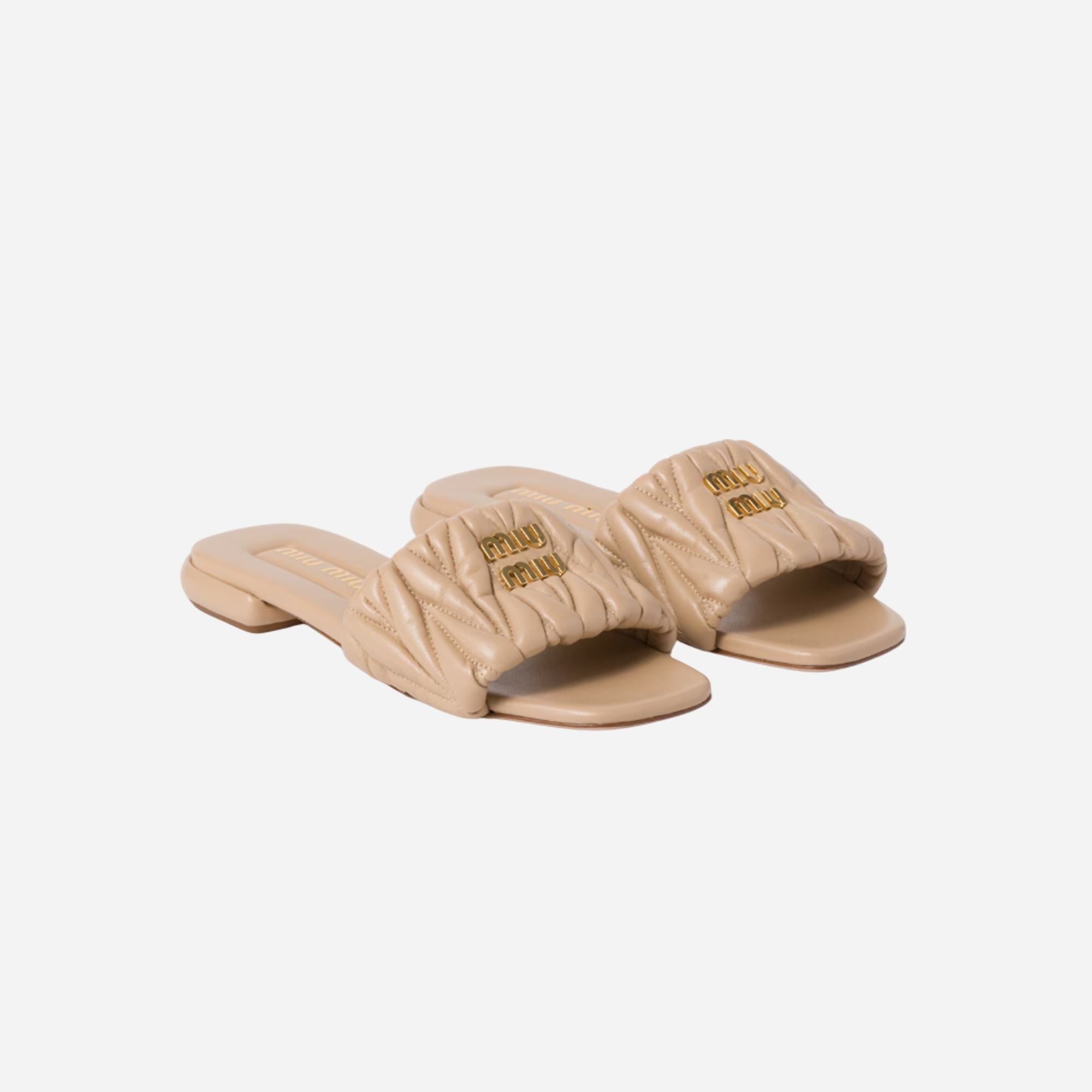Miu Miu Leather Slides Sand Biege - view 2