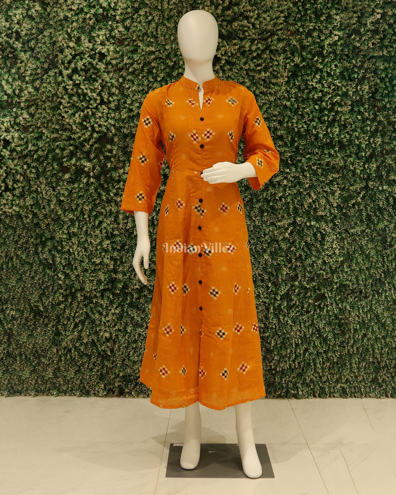 IndianVillèz Yellow Pasapali Odisha Ikat Designer Gown For Women
