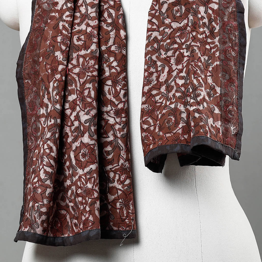 ARTISAN HAND BLOCK PRINTS Brown - Bagru Block Printed Tagai Work Cotton Stole - view 3