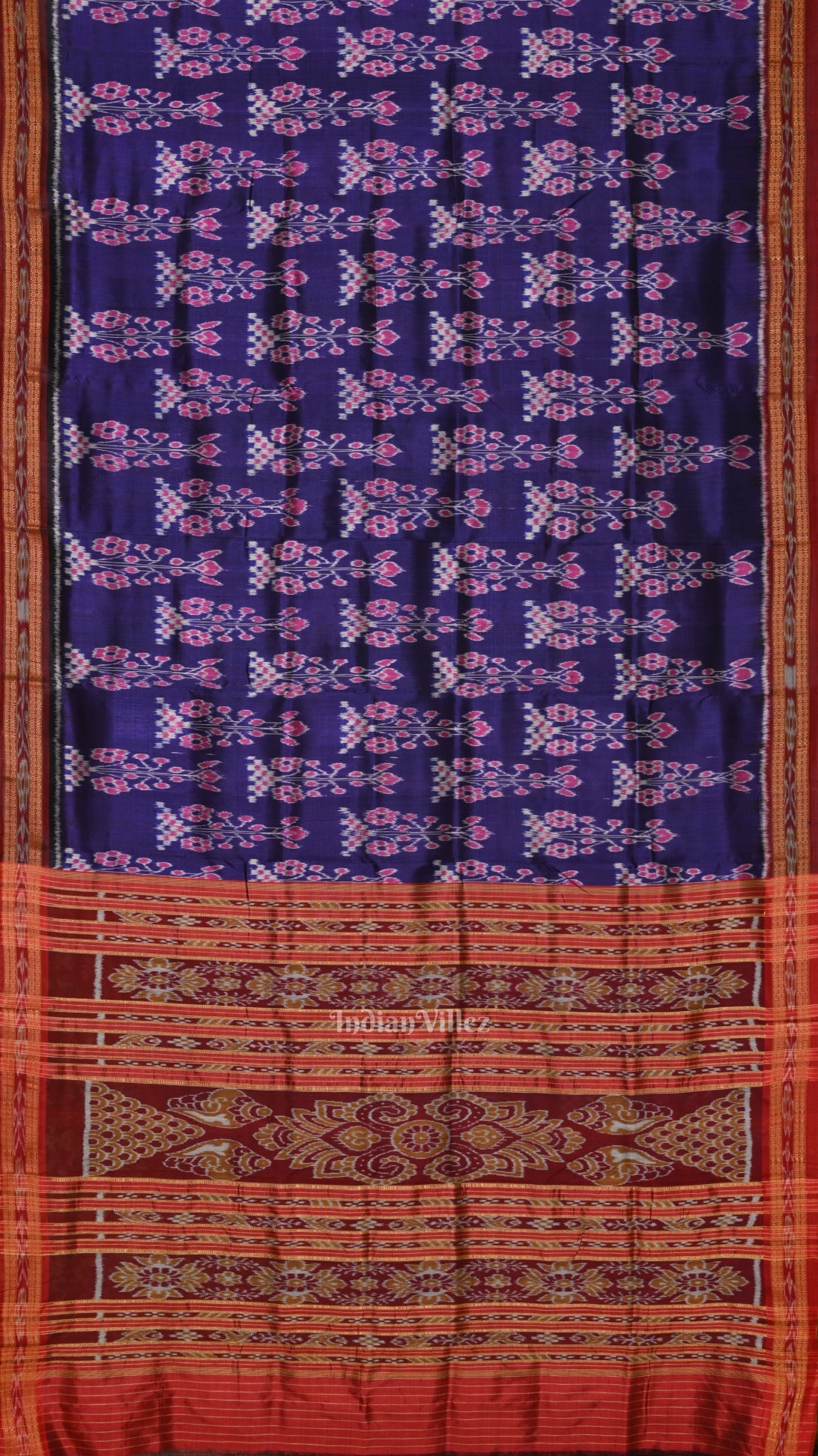 IndianVillèz Blue Red Odisha Ikat Khandua Silk Saree
