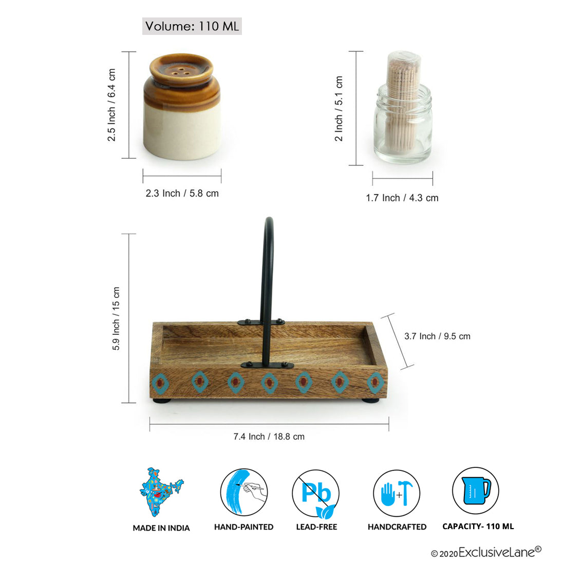 EXCLUSIVELANE 'Old Fashioned Martaban' Salt & Pepper Shaker Set With Toothpick Holder & Tray (110 ML) - view 6