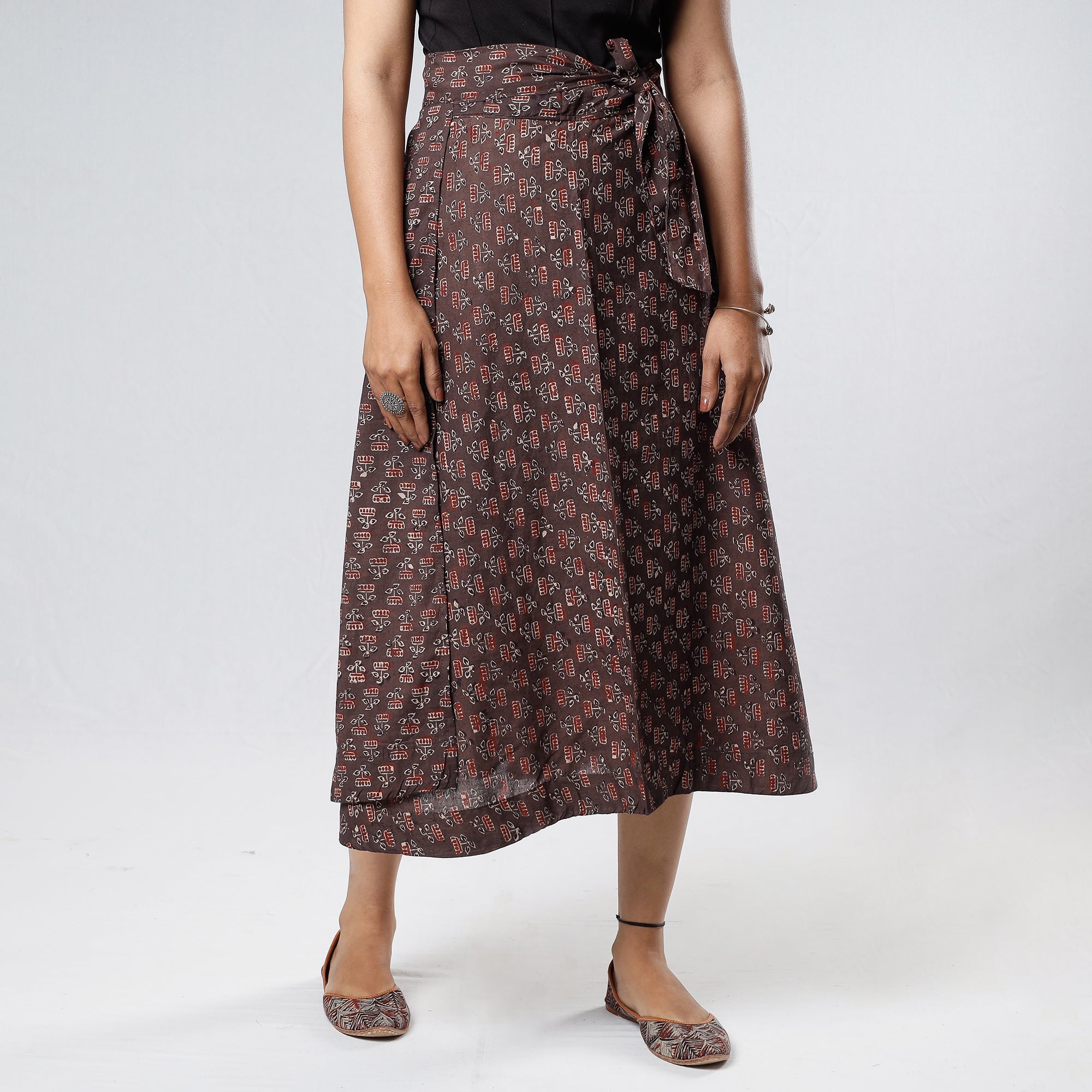 NOORI BAZAR Brown - Ajrakh Block Printed Cotton Wrap Around Skirt - view 2
