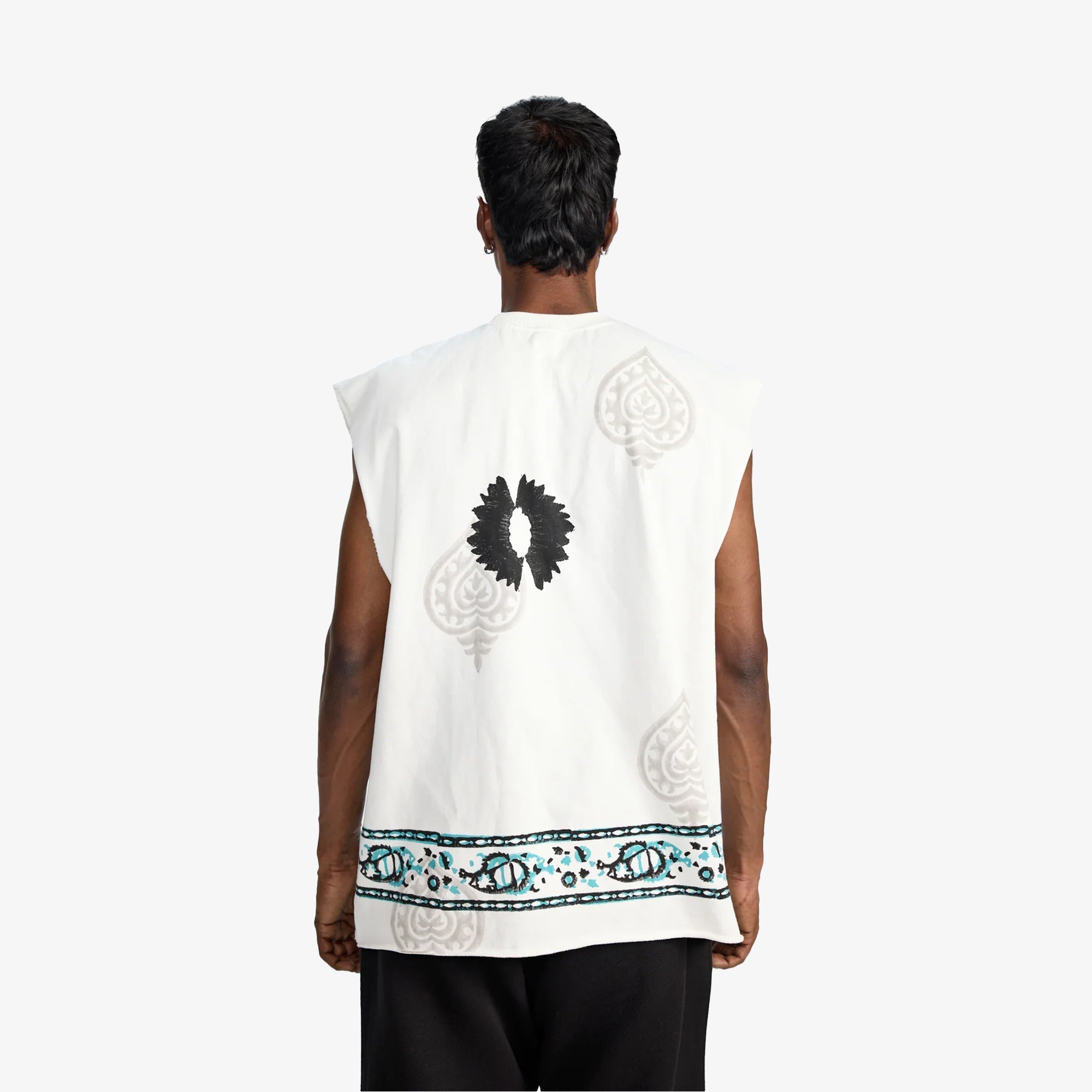 F A R A K | Sleeveless Block-printed T-shirt { White - view 2