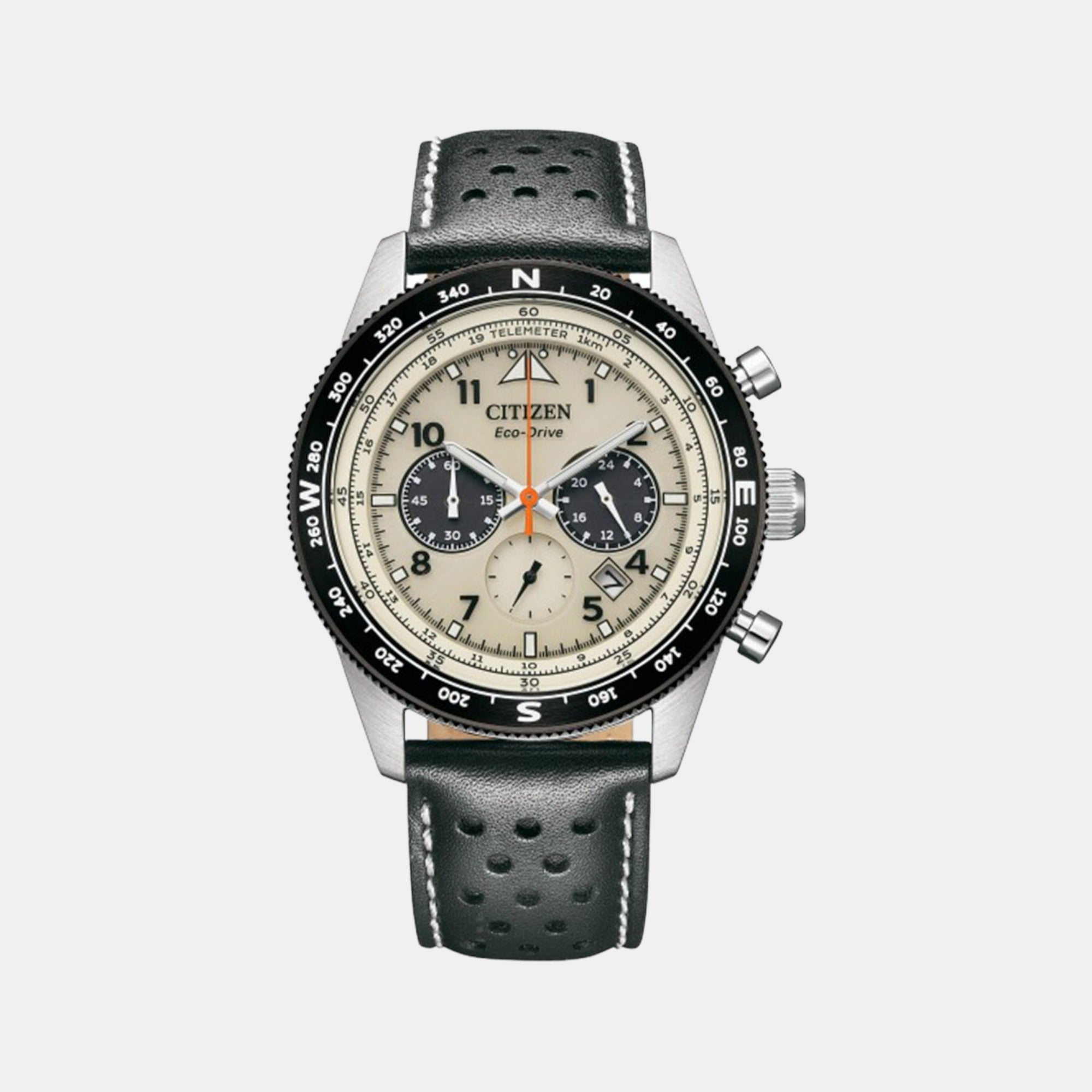 Citizen Eco-Drive Men Eco-Drive Cream Dial Chronograph Leather Watch CA4559-13A