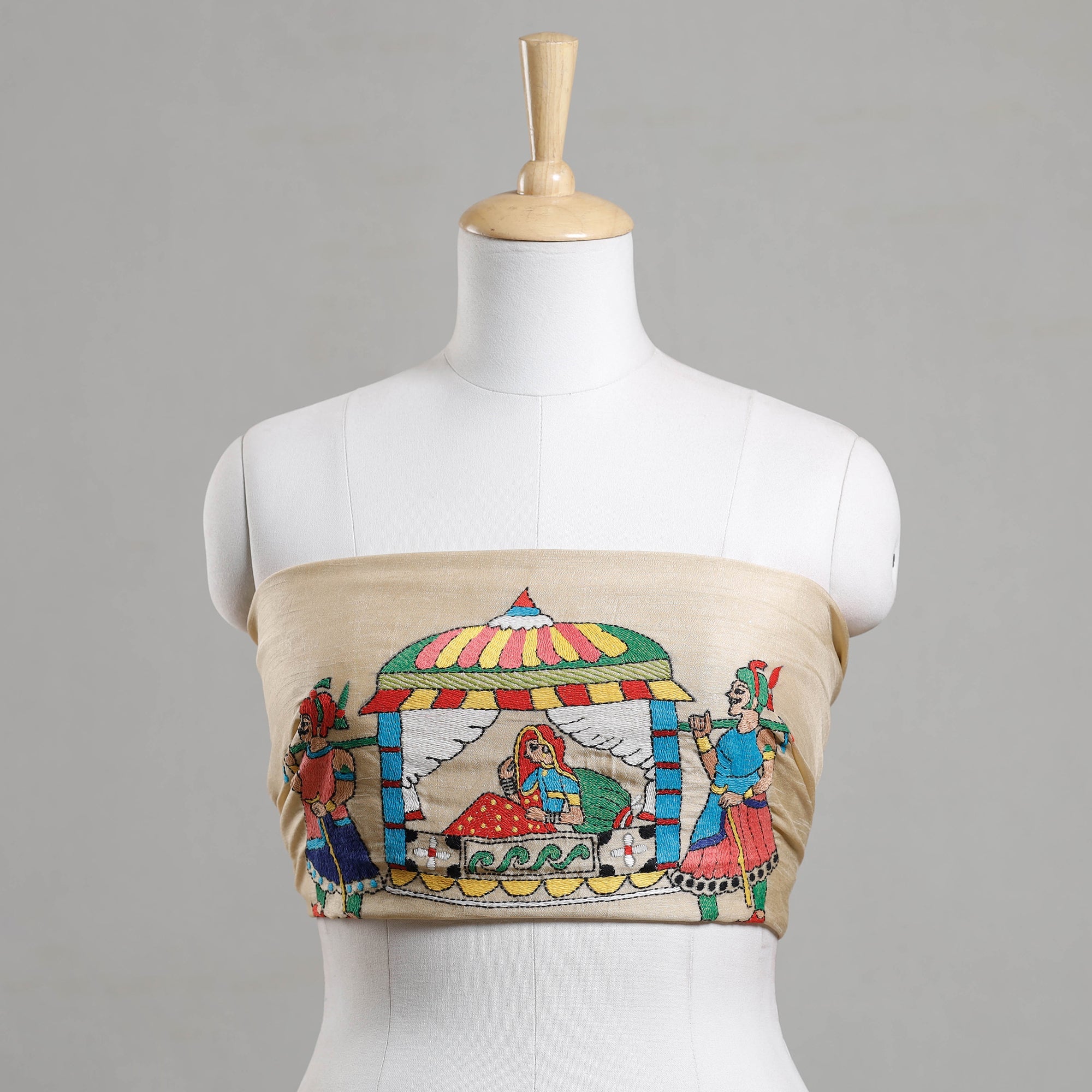 ITOKRI CRAFTS INITIATIVE Beige - Bengal Kantha Embroidery Raw Silk Blouse Piece