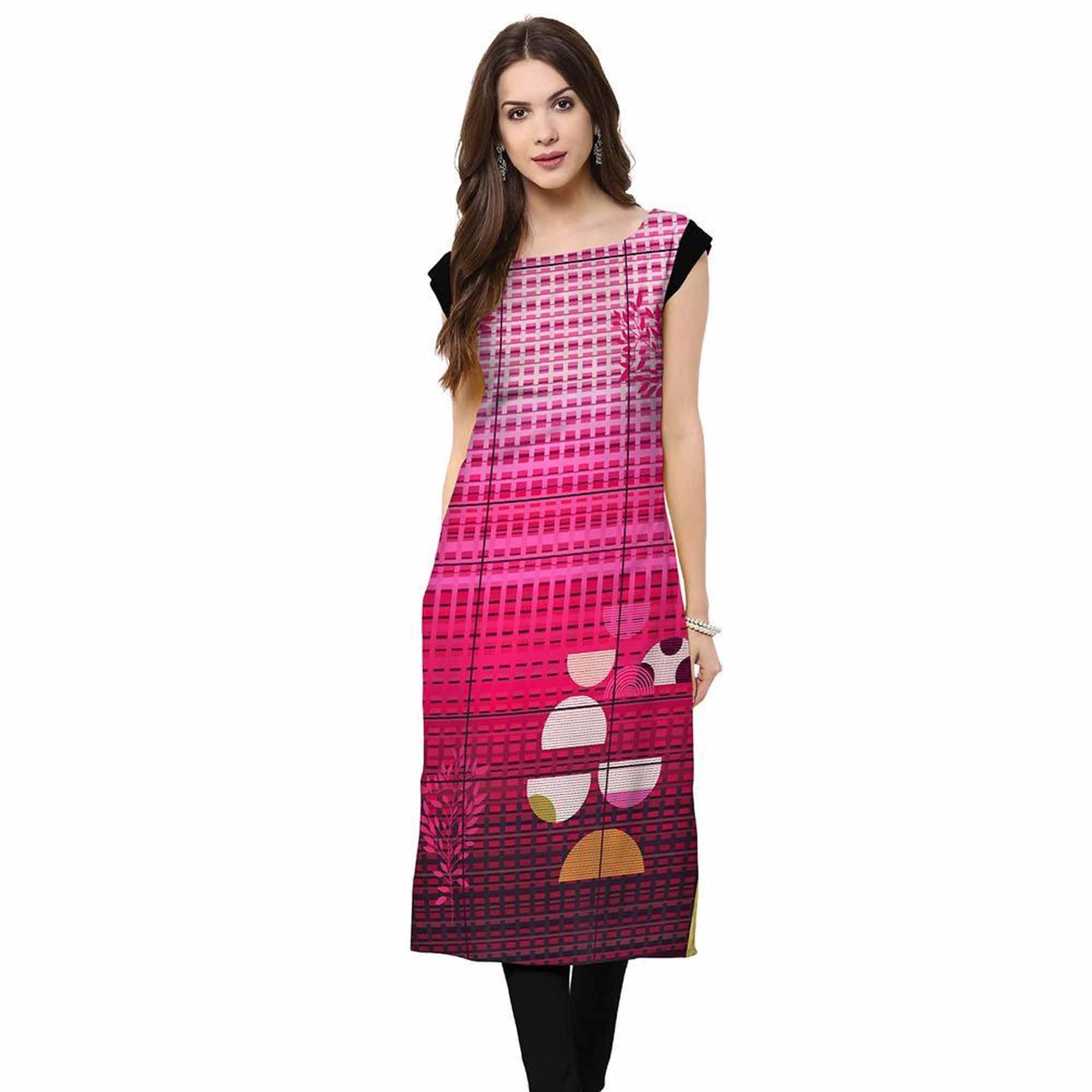 Peachmode Seller Captivating Dark Pink Colored Casual Printed Crepe Kurti