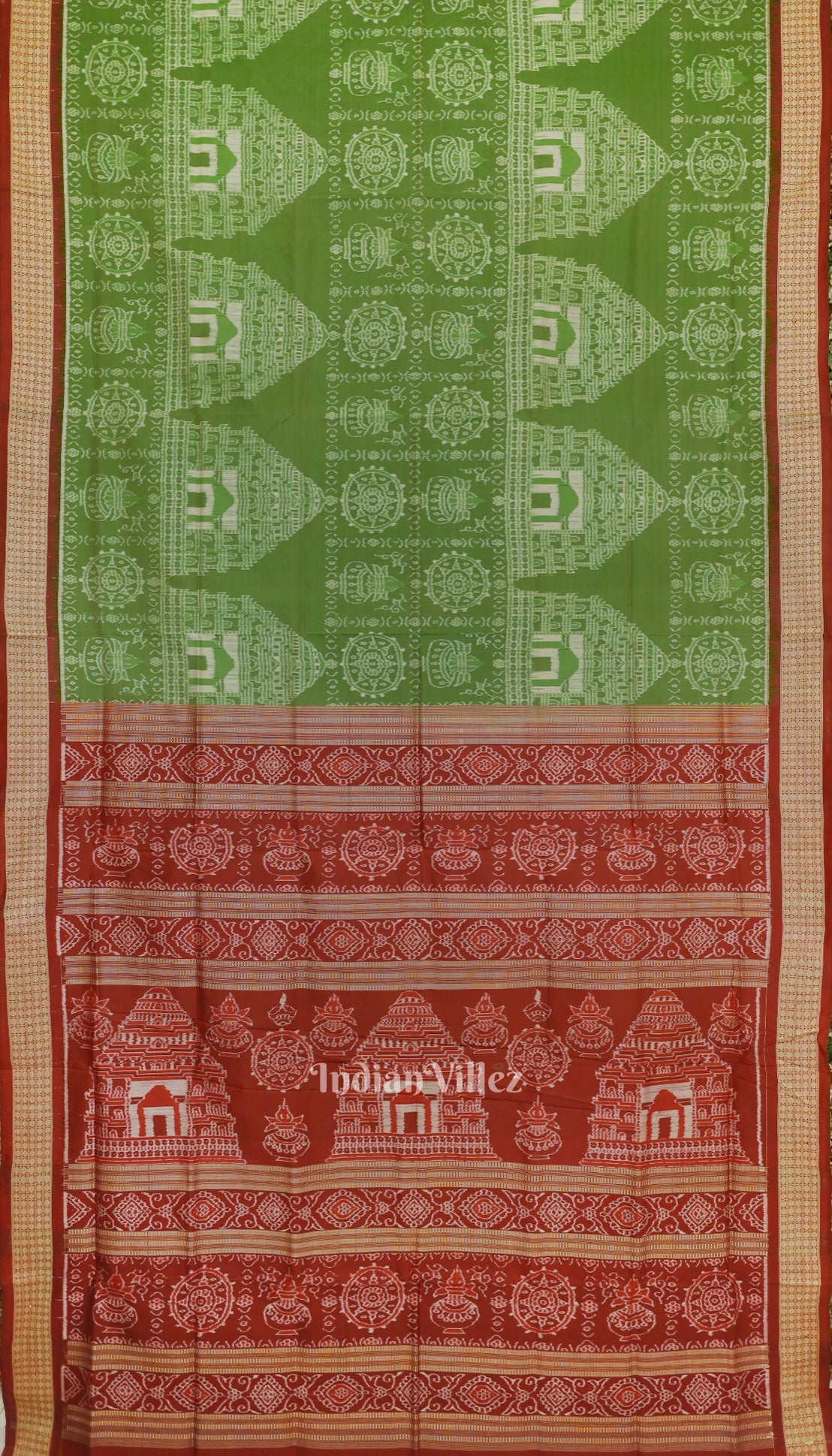 IndianVillèz Green Dual Tone Odisha Ikat Konark Theme Sambalpuri Silk Saree - view 2