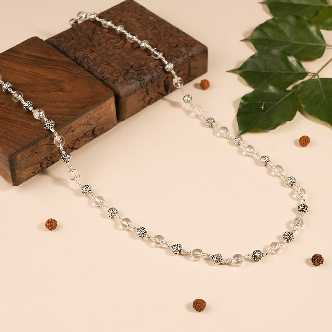 Prinjal Jewellers Sphatik With Om Silver Beads Mala - view 2