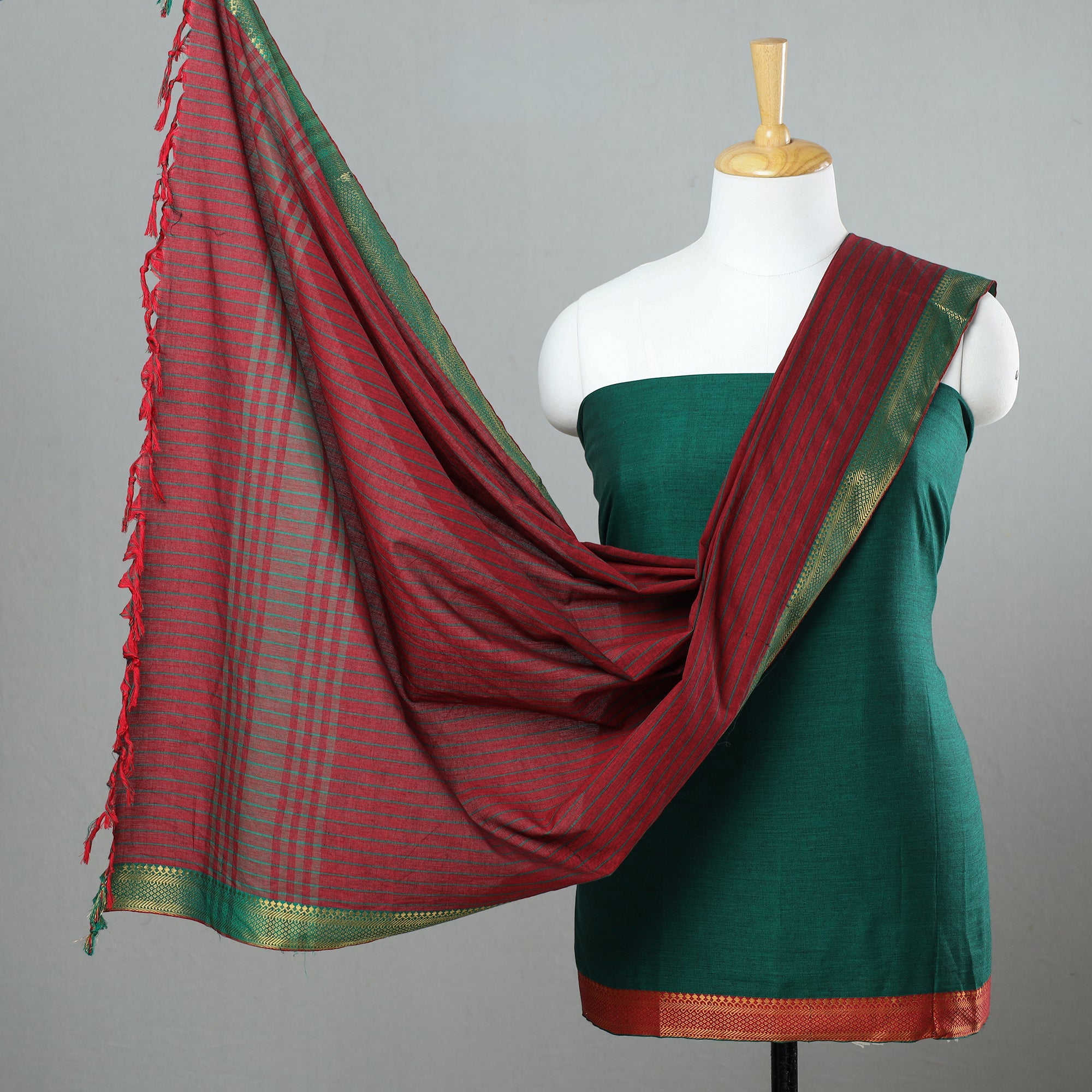 SOUTH KARGHA Green - 3pc Cotton Dharwad Dress Material 10