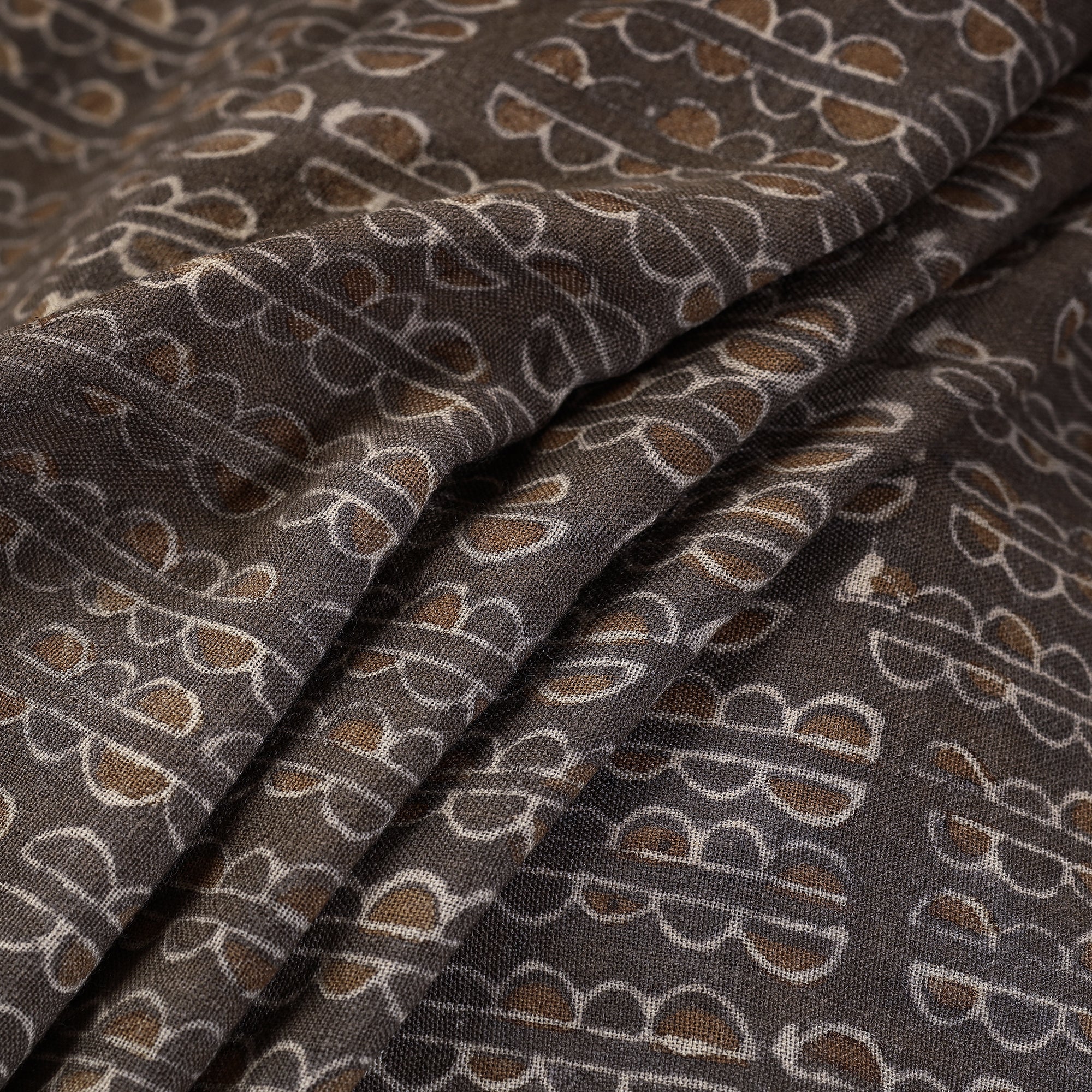 HAVELI CHRONICLES Brown - Pure Wool Handloom Special Akola Hand Block Printed Fabric