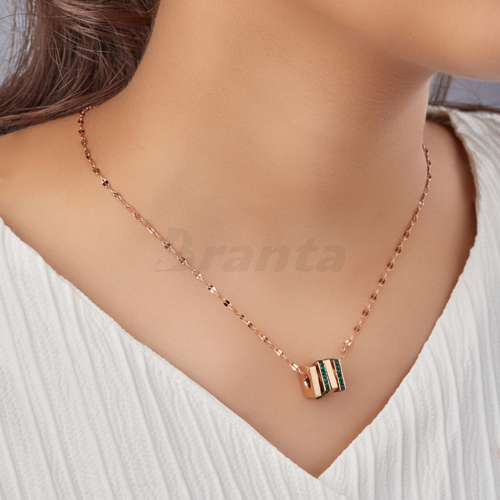 Branta Emerald Brilliance Pendant Rose Gold Necklace For Women