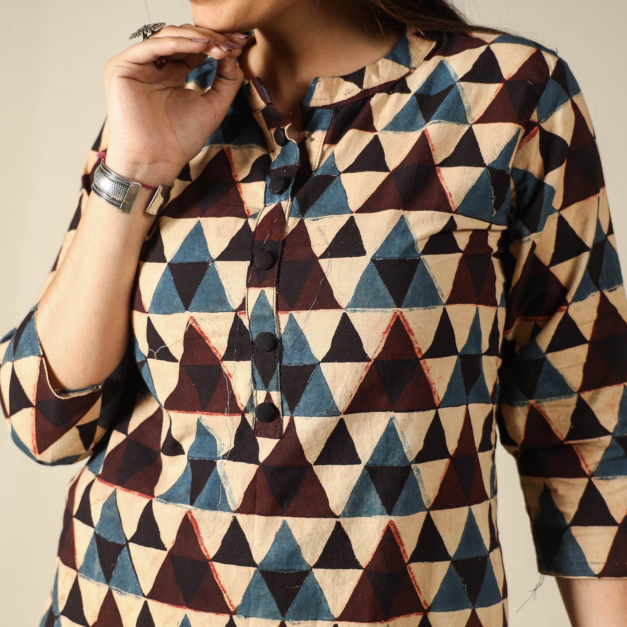 ITOKRI CASUALS Beige - Ajrakh Block Printed Cotton Straight Kurta 17 - view 5