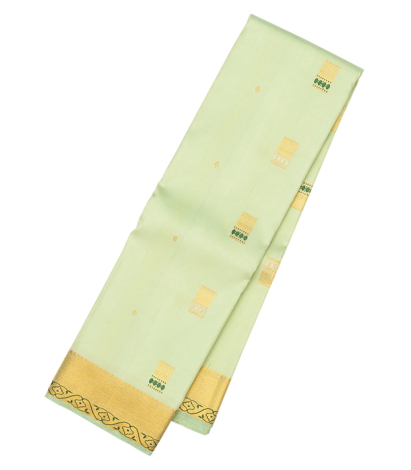 RmKV Pista Green Handloom Kanchipuram Silk Saree With Meena Buttas