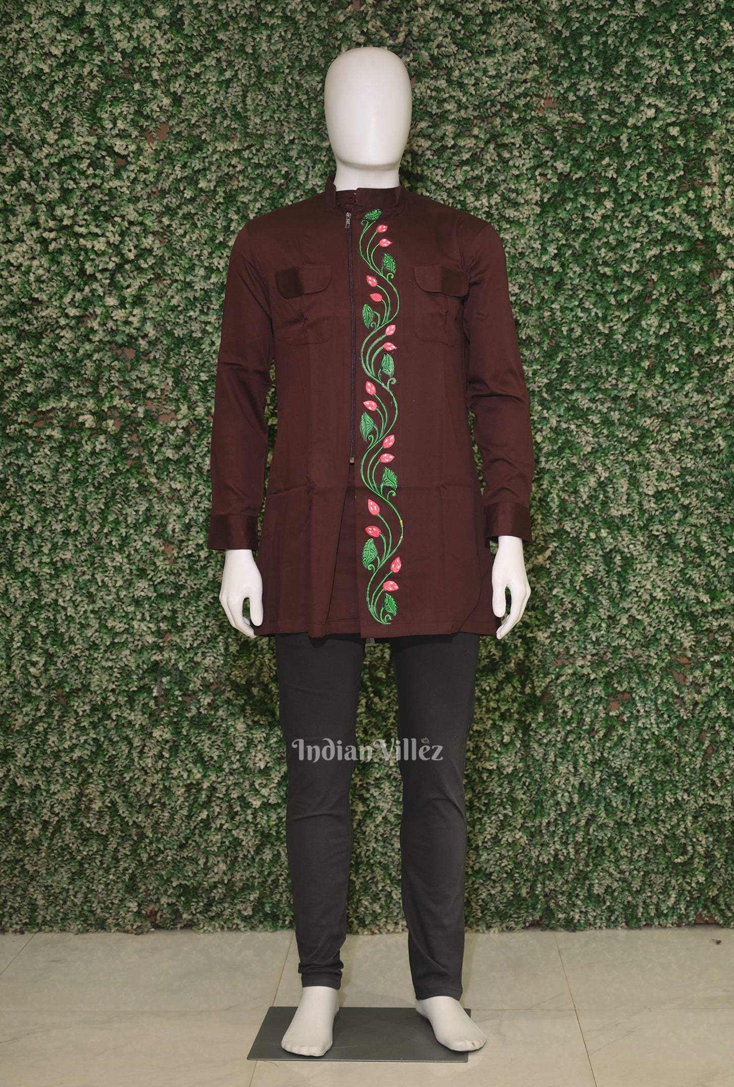 IndianVillèz Coffee Hand-Painted Pattachitra Kurta