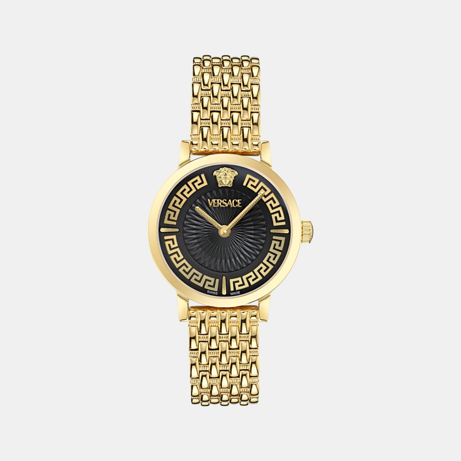 Versace Greca Fortuna Women Quartz Black Dial Analog Stainless Steel Watch VE0A00525