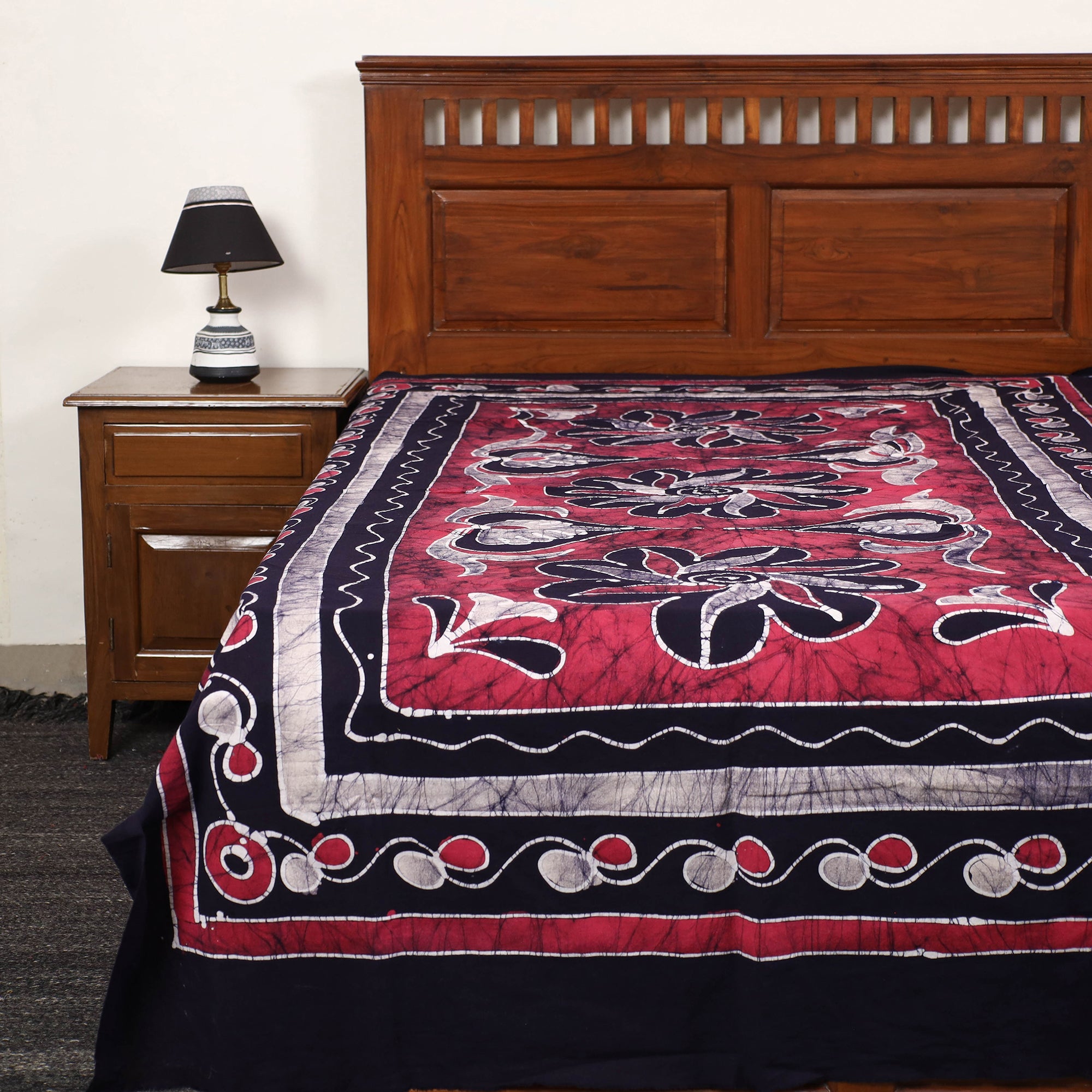 KACHCHH JI CHHAAP Black - Hand Batik Printed Cotton Single Bed Cover (96 x 59 in) 46