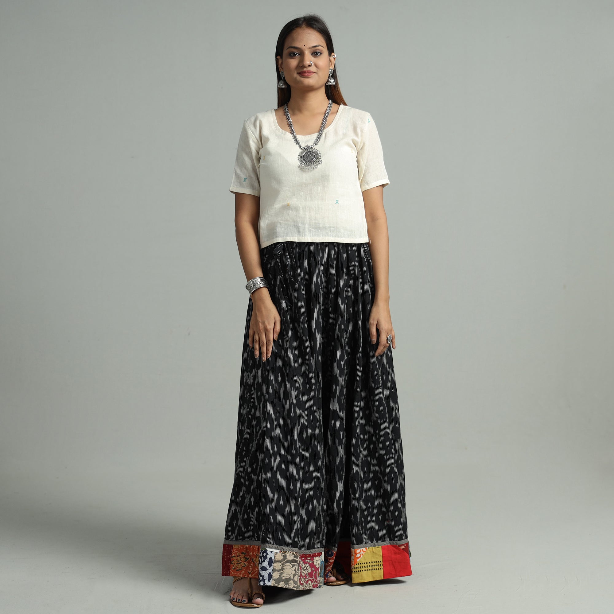 NOORI BAZAR Black - 24 Kali Cotton Pochampally Ikat Skirt 05
