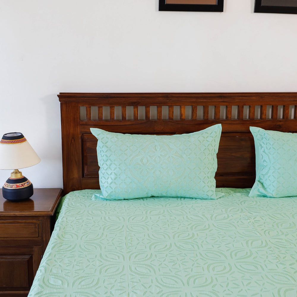 SHADES OF MARUDHARA Barmer Applique Cut Work Cotton Double Bedcover with Pillow Covers (108 x 90 in) - view 2