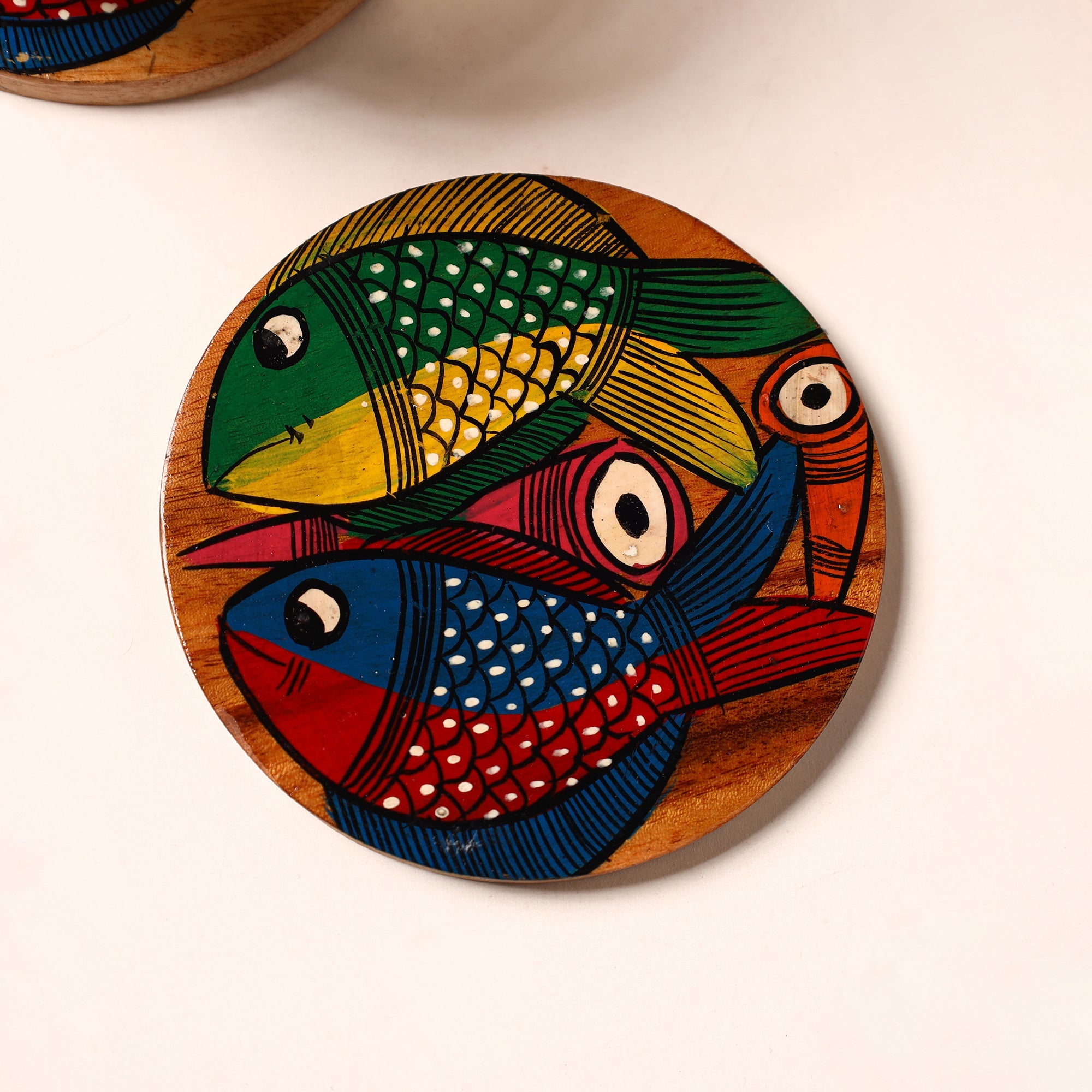 ITOKRI CRAFTS INITIATIVE Bengal Patua Handpainted Akashmoni Wooden Coasters (Set of 4) 47 - view 2