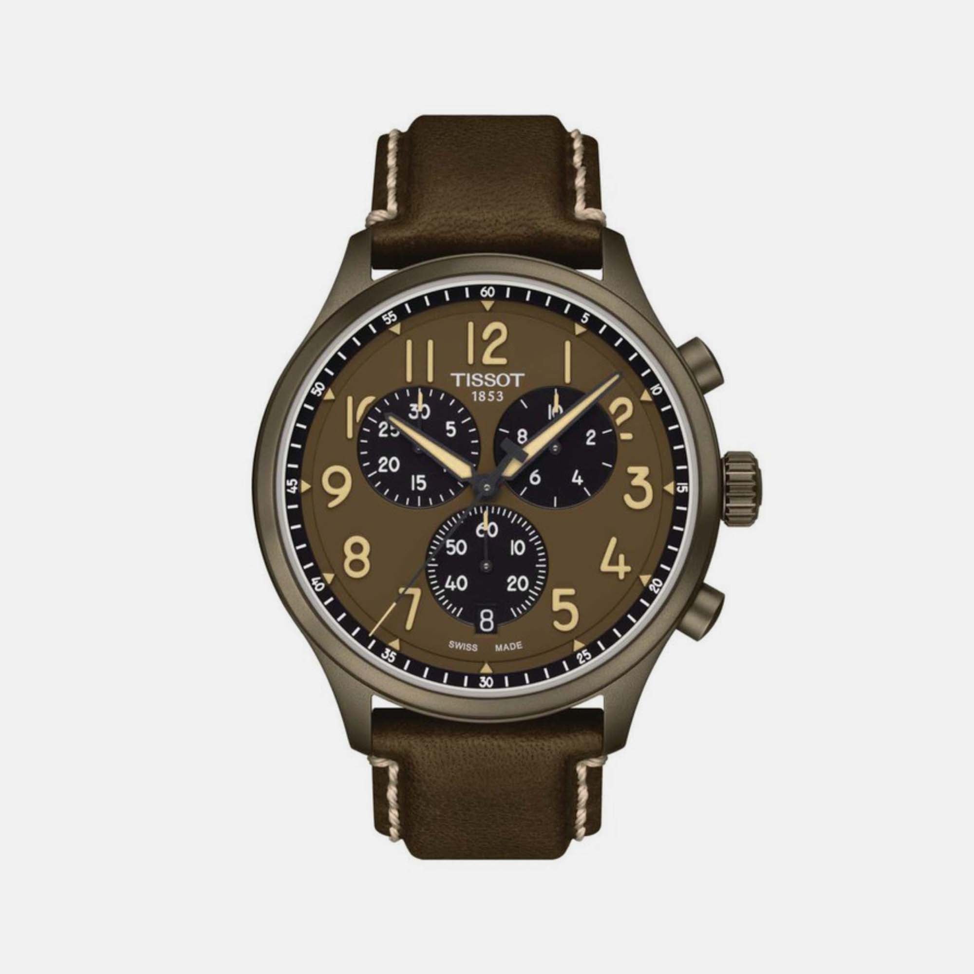 Tissot CHRONO XL Men Quartz Khaki Dial Chronograph Leather Watch T1166173609200