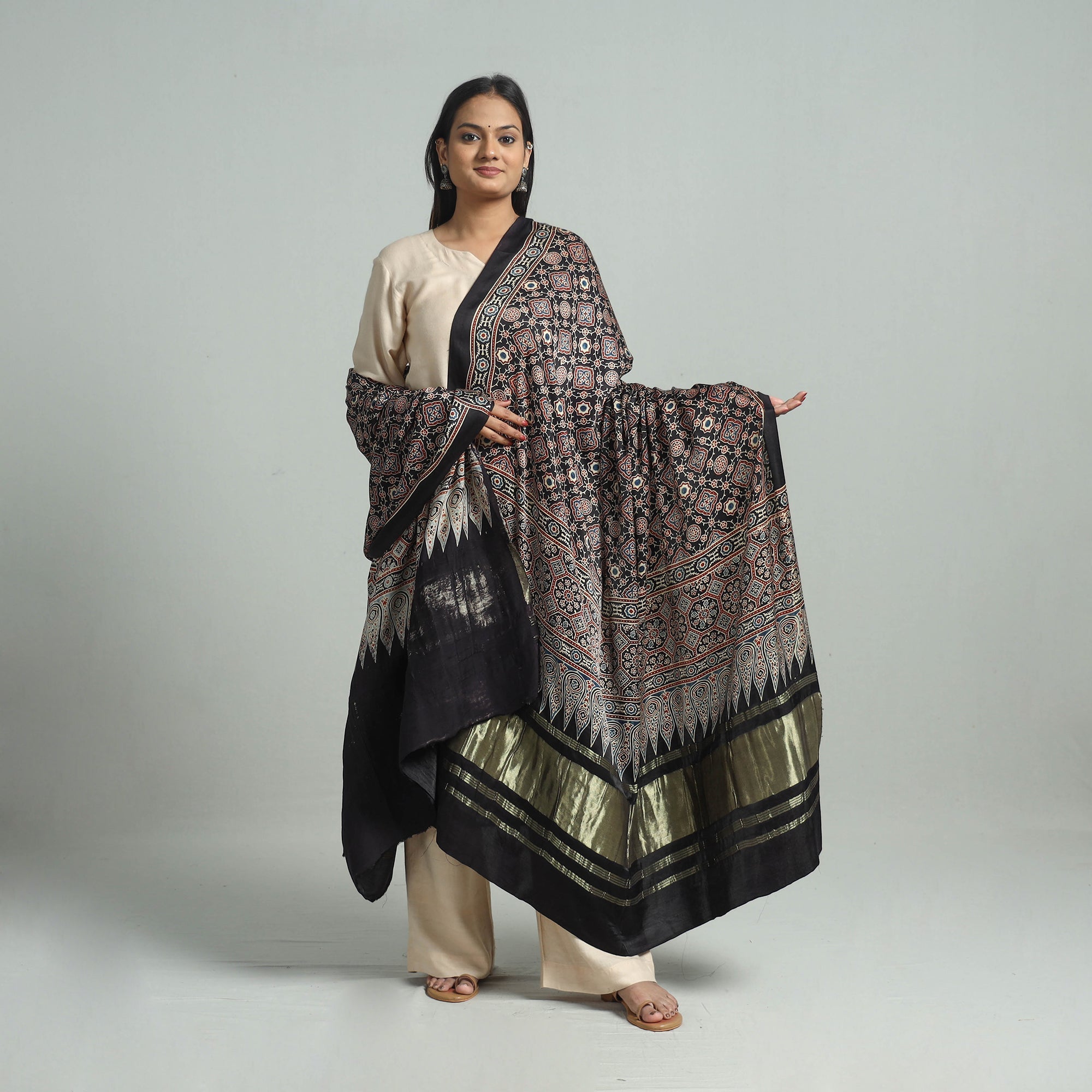 KACHCHH JI CHHAAP Black - Modal Silk Block Print Ajrakh Dupatta 97